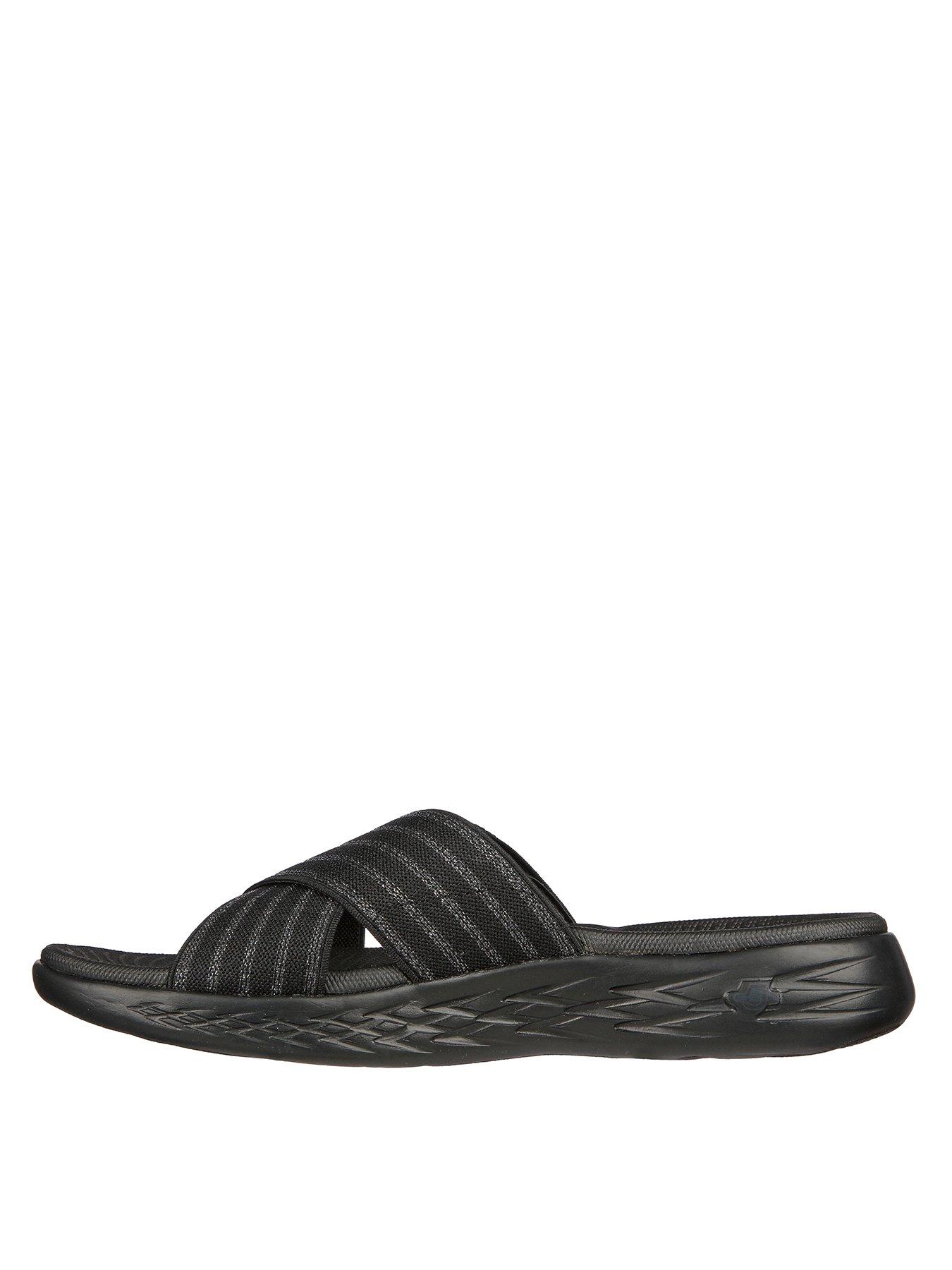 skechers-on-the-go-600-stunning-metallic-gore-cross-band-slide-black-graytextilestillFront