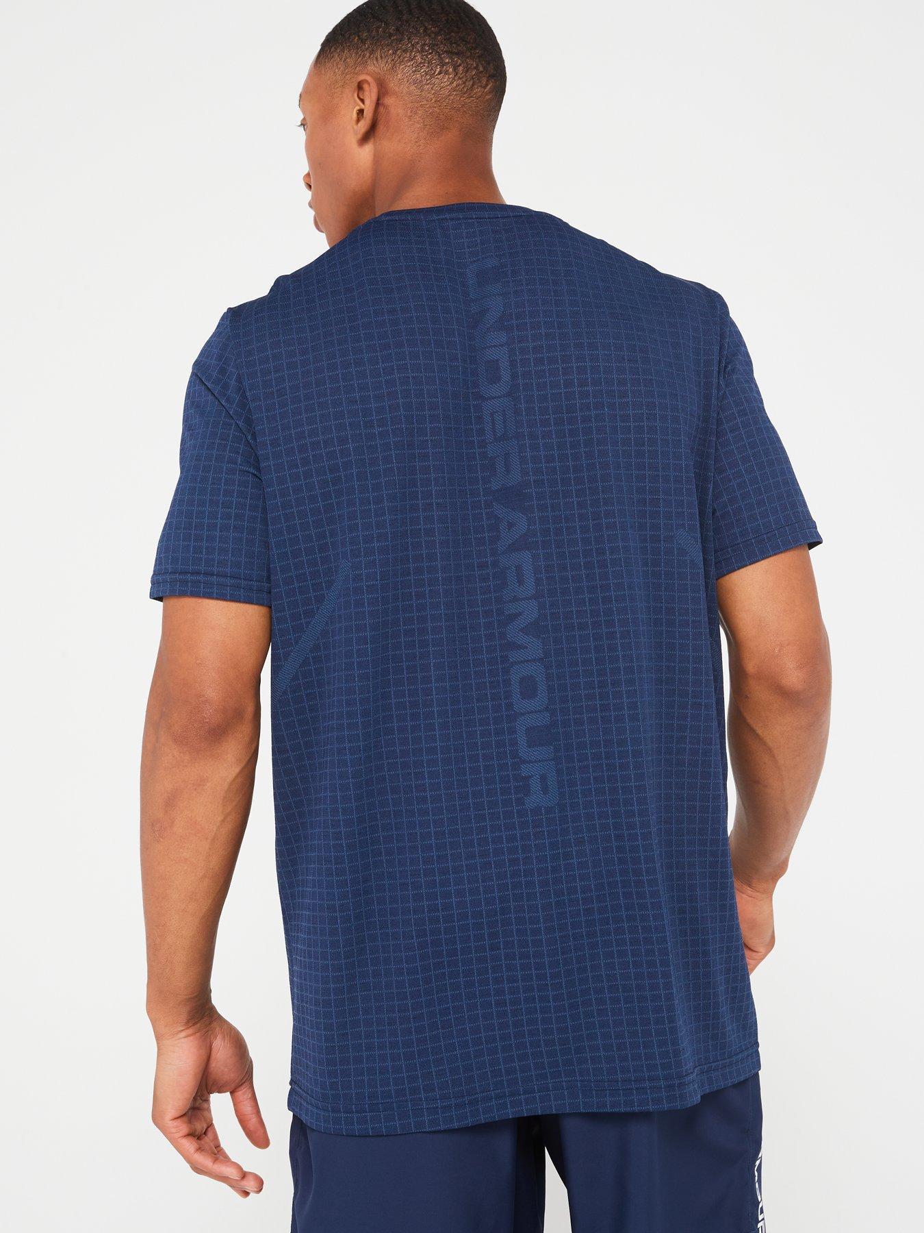 under-armour-mens-training-seamless-grid-t-shirt-navygreystillFront