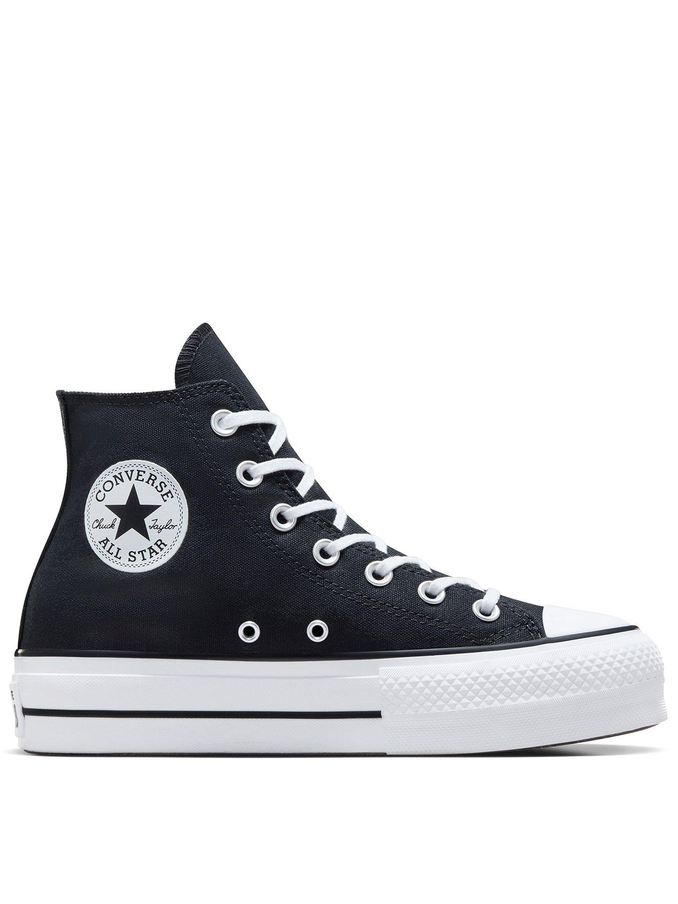 Image 1 of 8 of Converse Womens Lift Wide Foundation High Tops Trainers - Black/White
