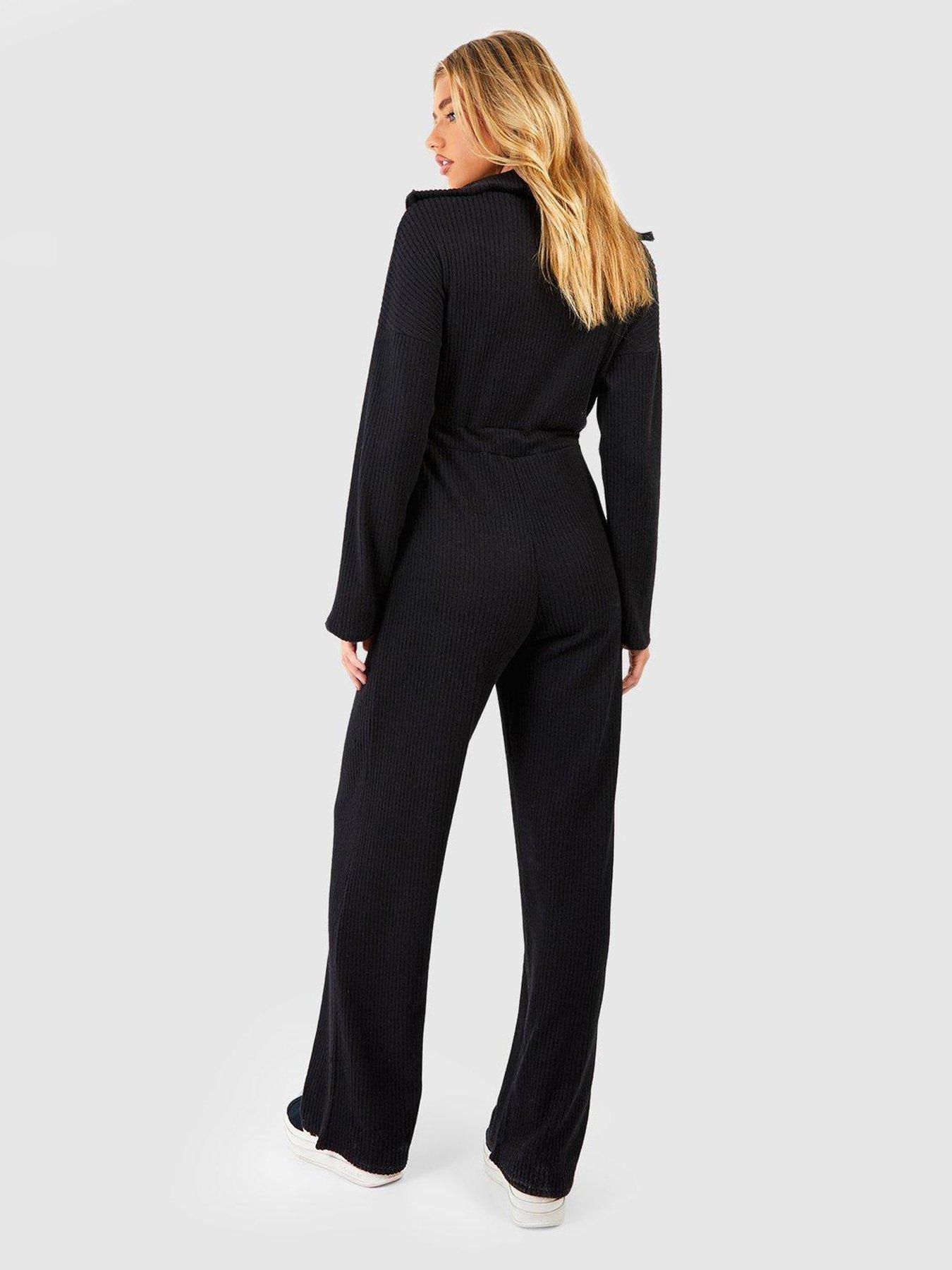 boohoo-soft-brushed-rib-half-zip-jumpsuit-blackstillFront