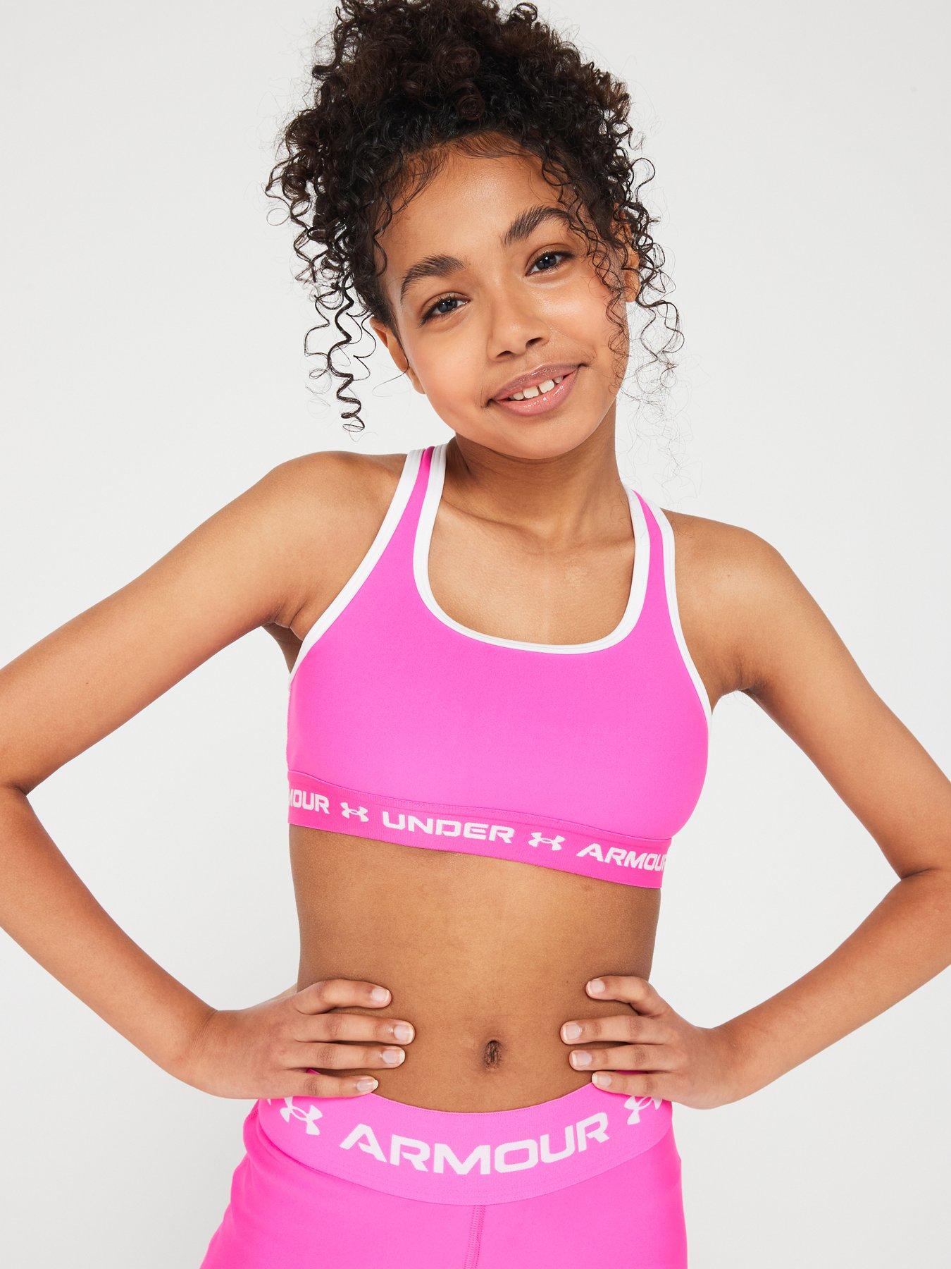 UNDER ARMOUR Junior Girls Crossback Mid Solid Sports Bra - Pink/White