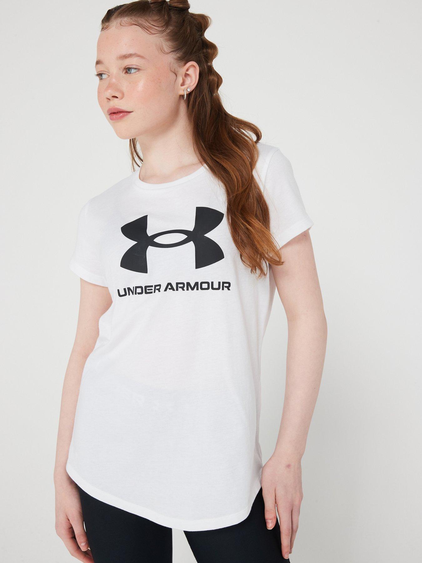 under-armour-junior-girls-sportstyle-logo-short-sleeve-t-shirt-whiteblack