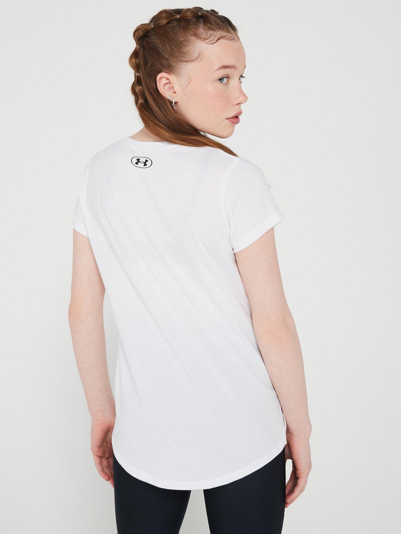 under-armour-junior-girls-sportstyle-logo-short-sleeve-t-shirt-whiteblackstillFront