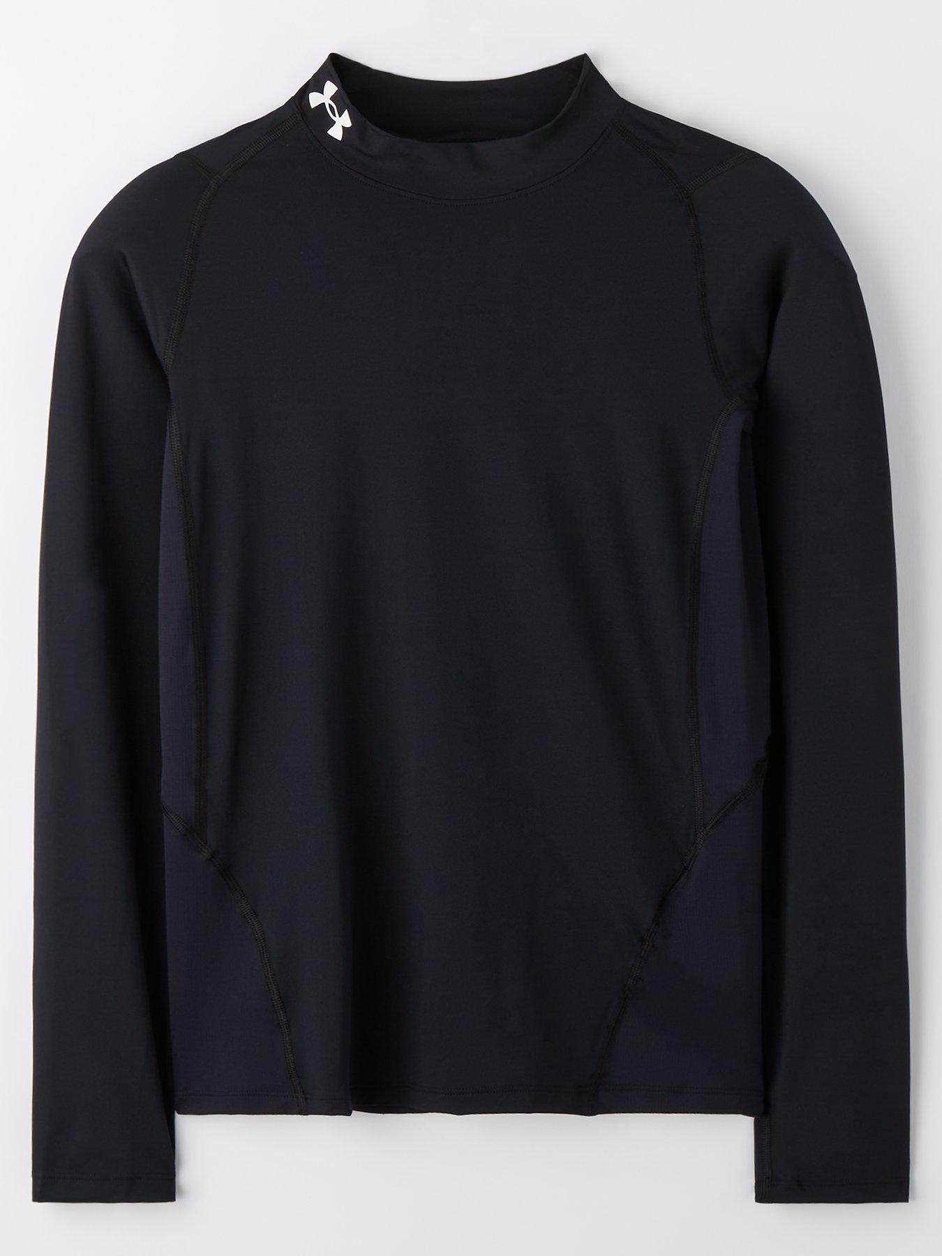 UNDER ARMOUR Junior Boys Heat Gear Mock Long Sleeve Top - Black/White
