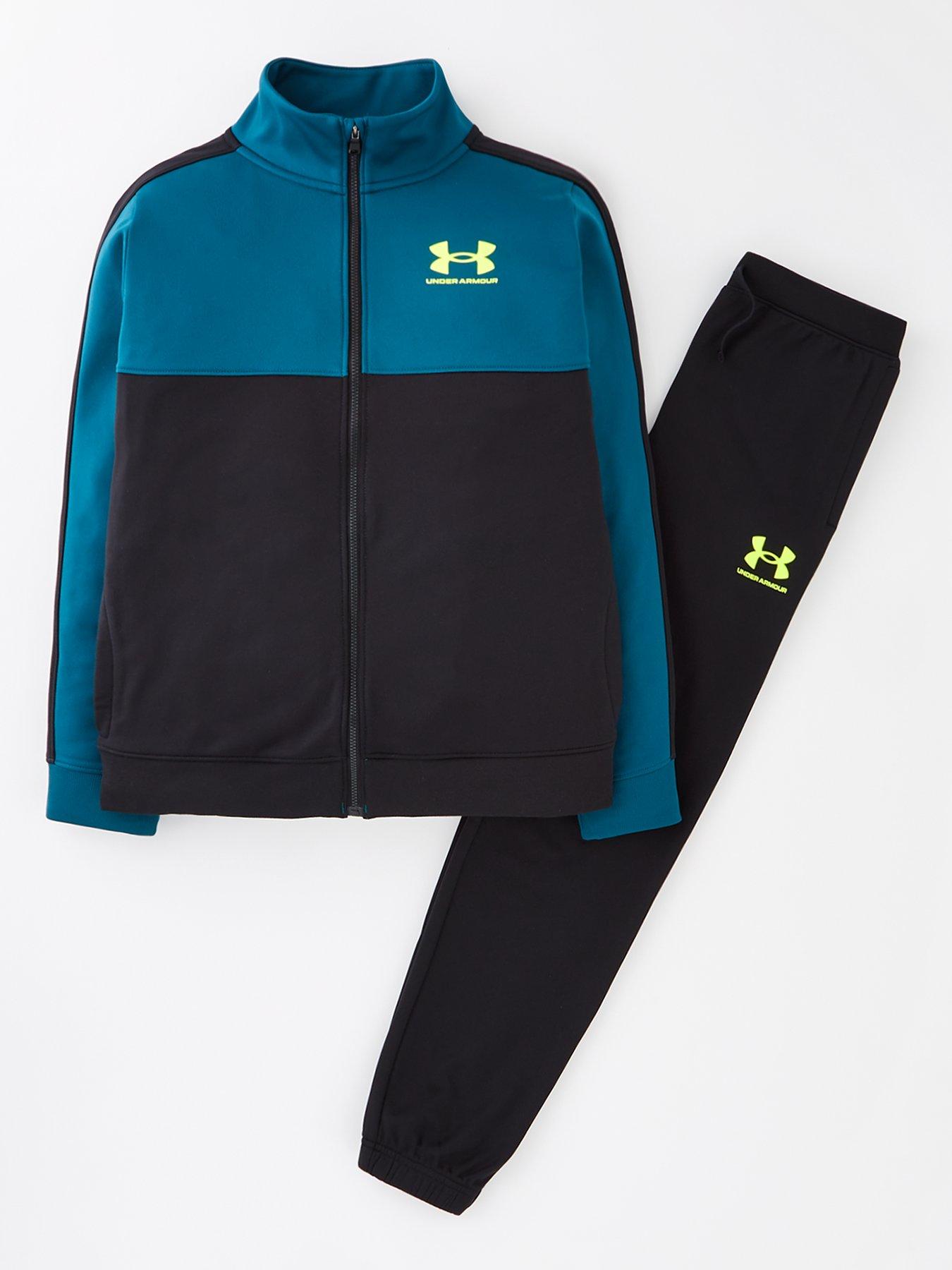 UNDER ARMOUR Junior Boys Colourblock Knit Track Suit - Black/Blue ...