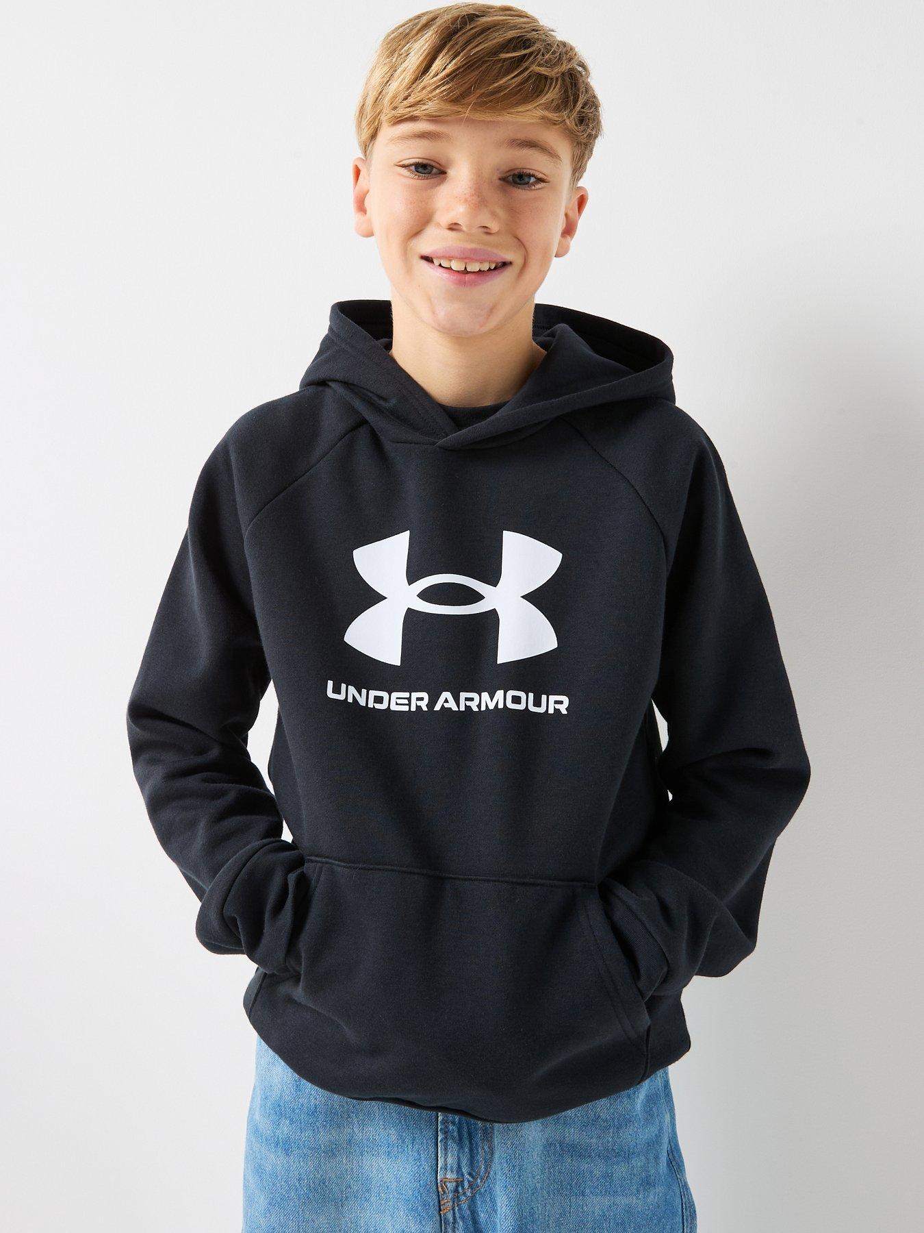 UNDER ARMOUR Junior Boys Rival Fleece Hoodie Black/White Very