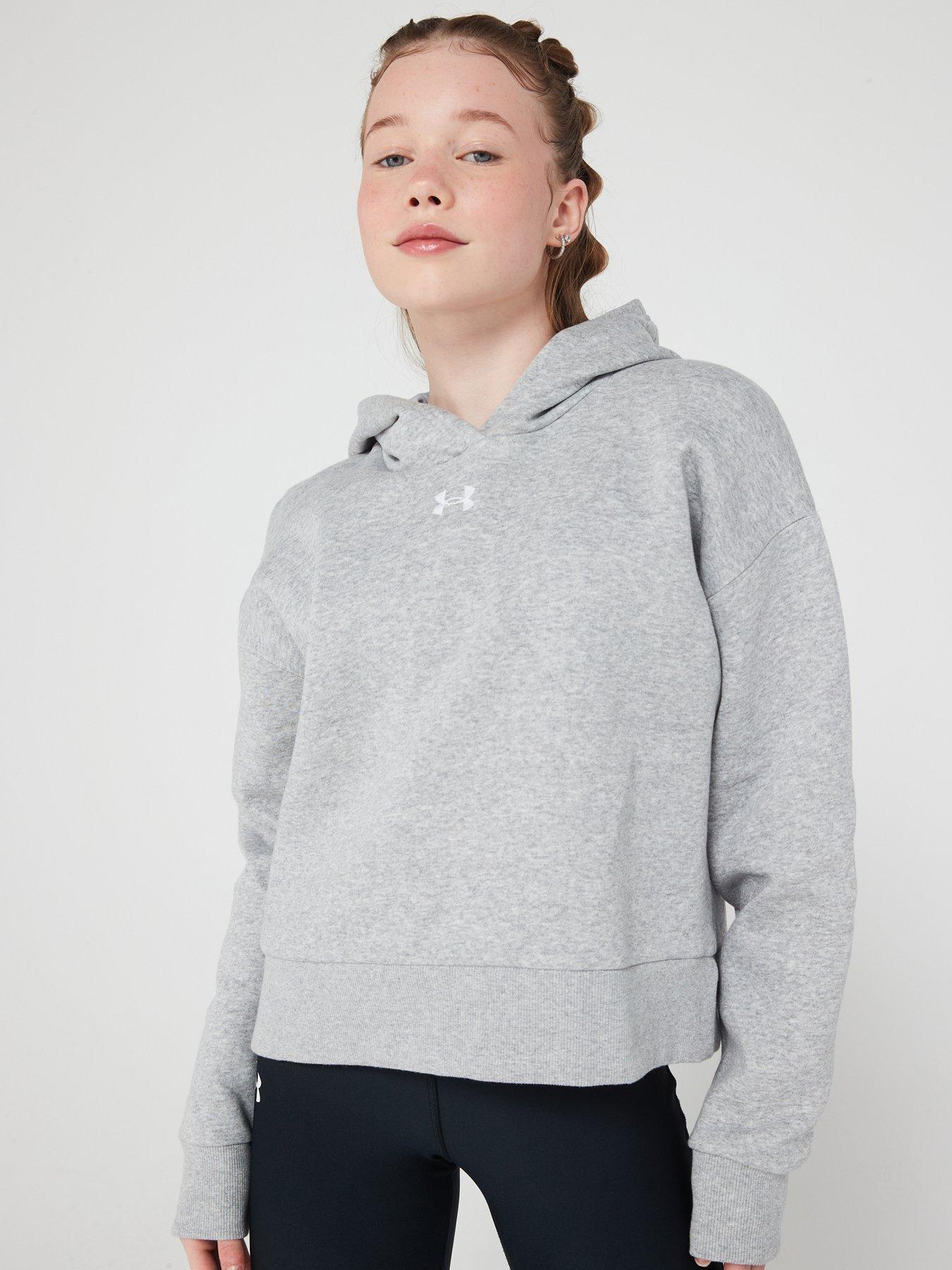 UNDER ARMOUR Junior Girls Rival Fleece Crop Hoodie - Grey/White