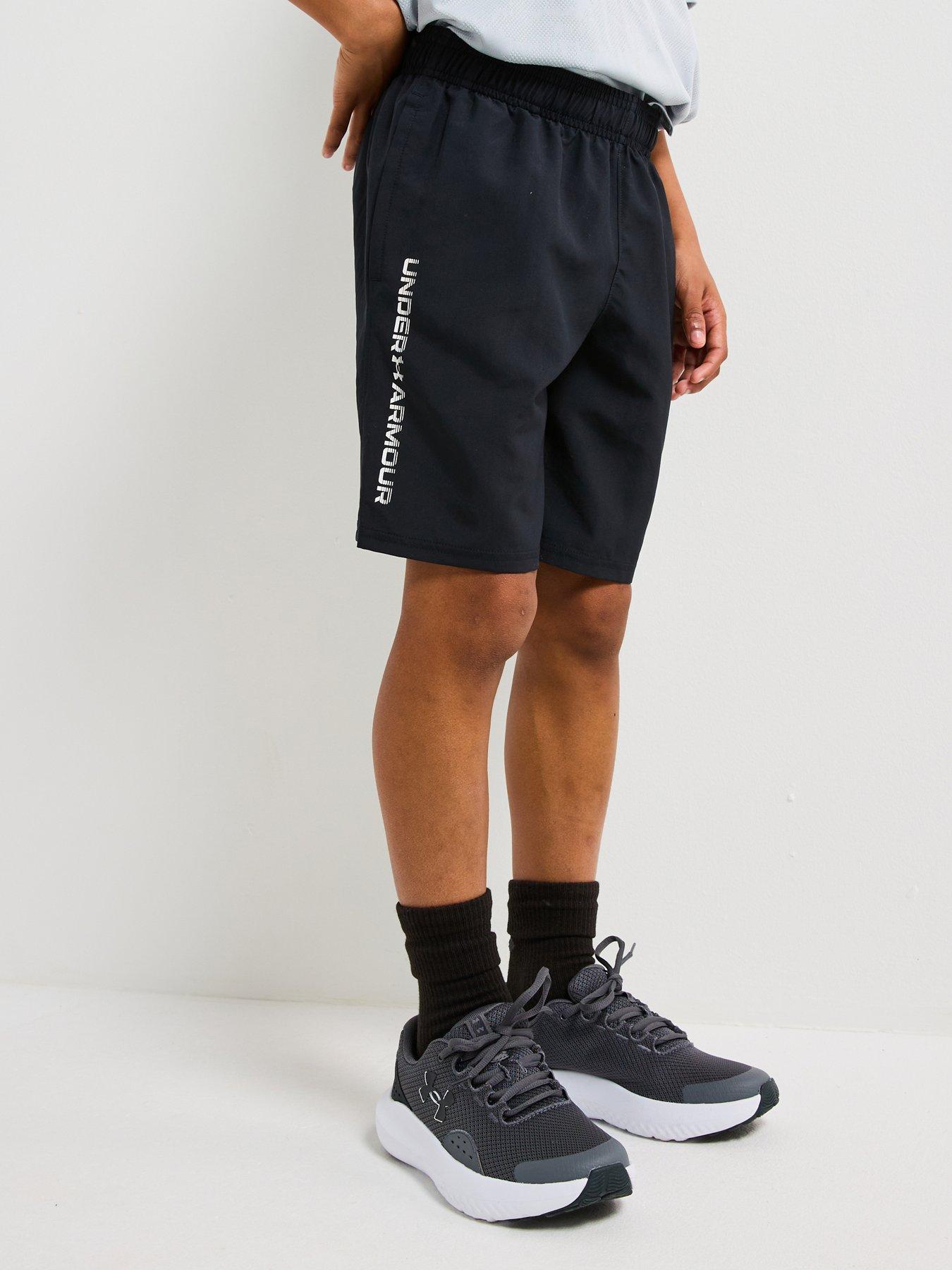UNDER ARMOUR Junior Boys Woven Wordmark Shorts - Black/White