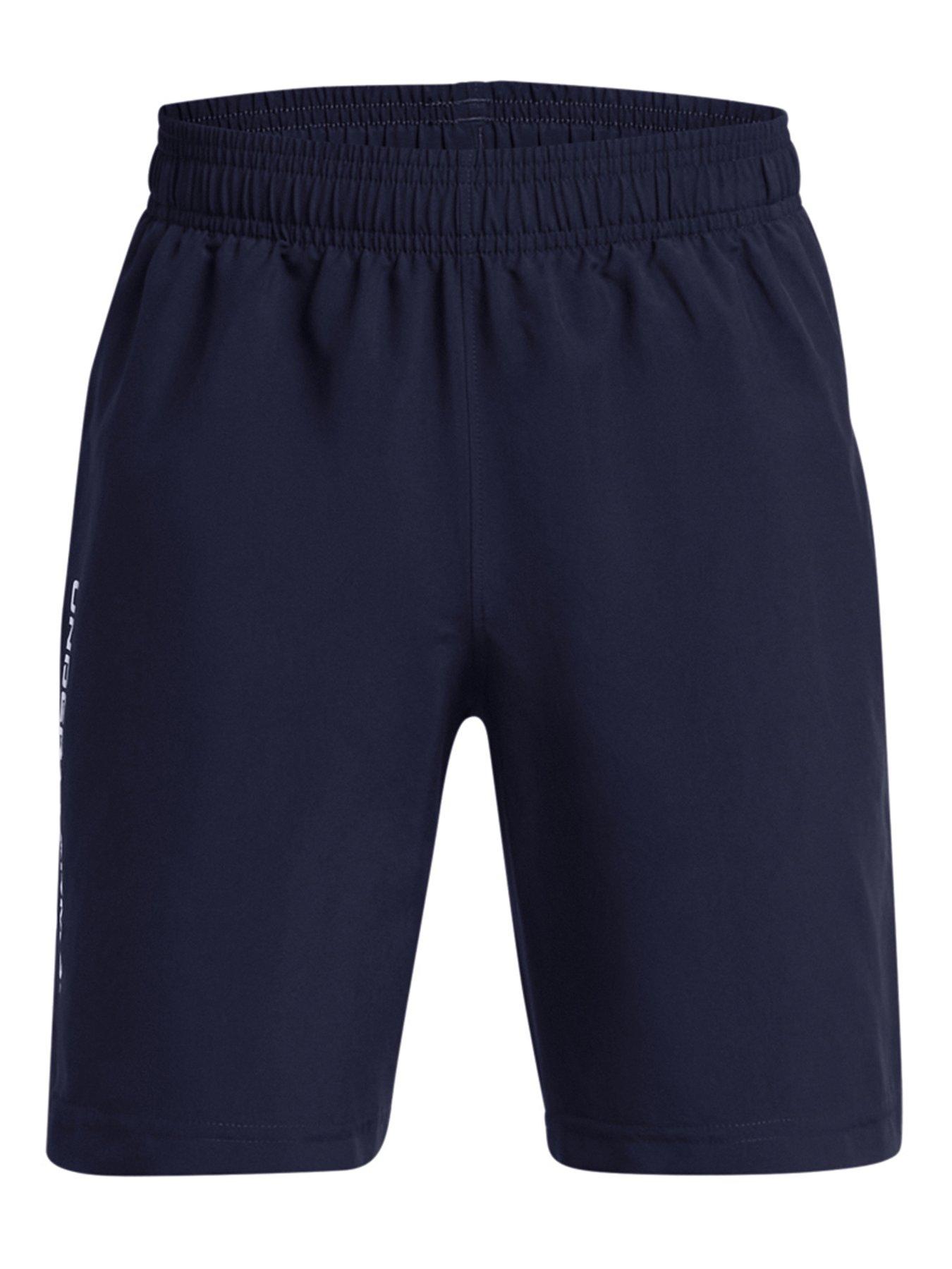 under-armour-junior-boys-woven-wordmark-shorts-navywhite