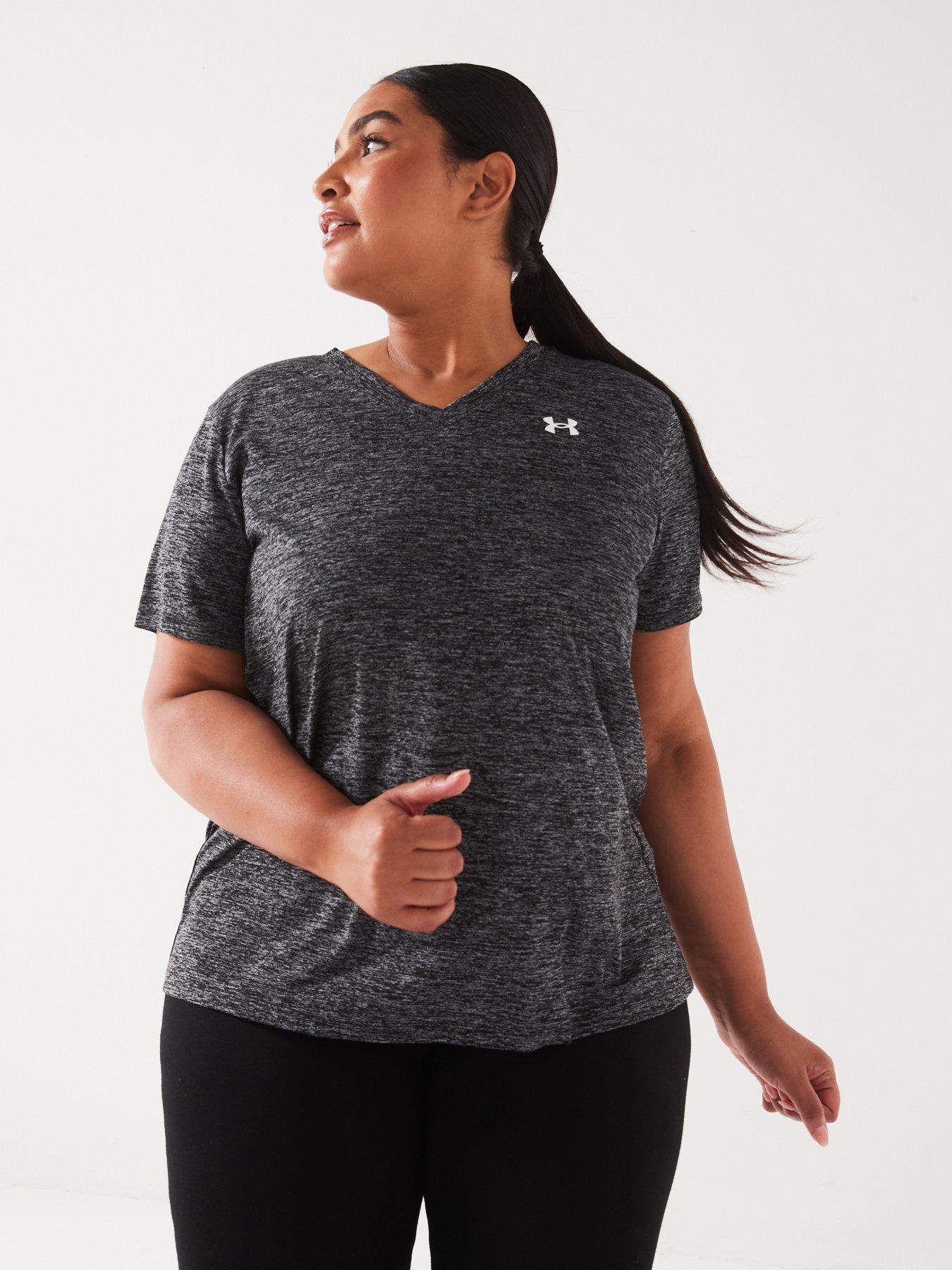 under-armour-womens-plus-size-training-tech-v-neck-blackwhite