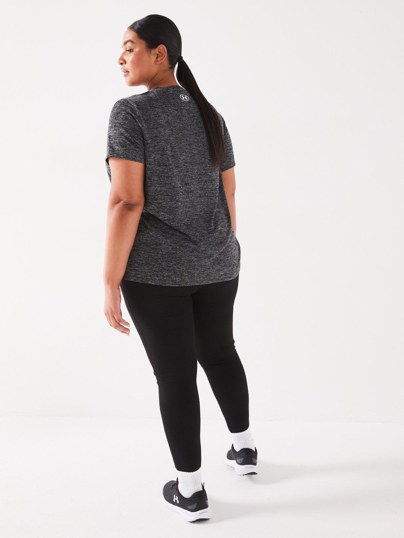 under-armour-womens-plus-size-training-tech-v-neck-blackwhitestillFront