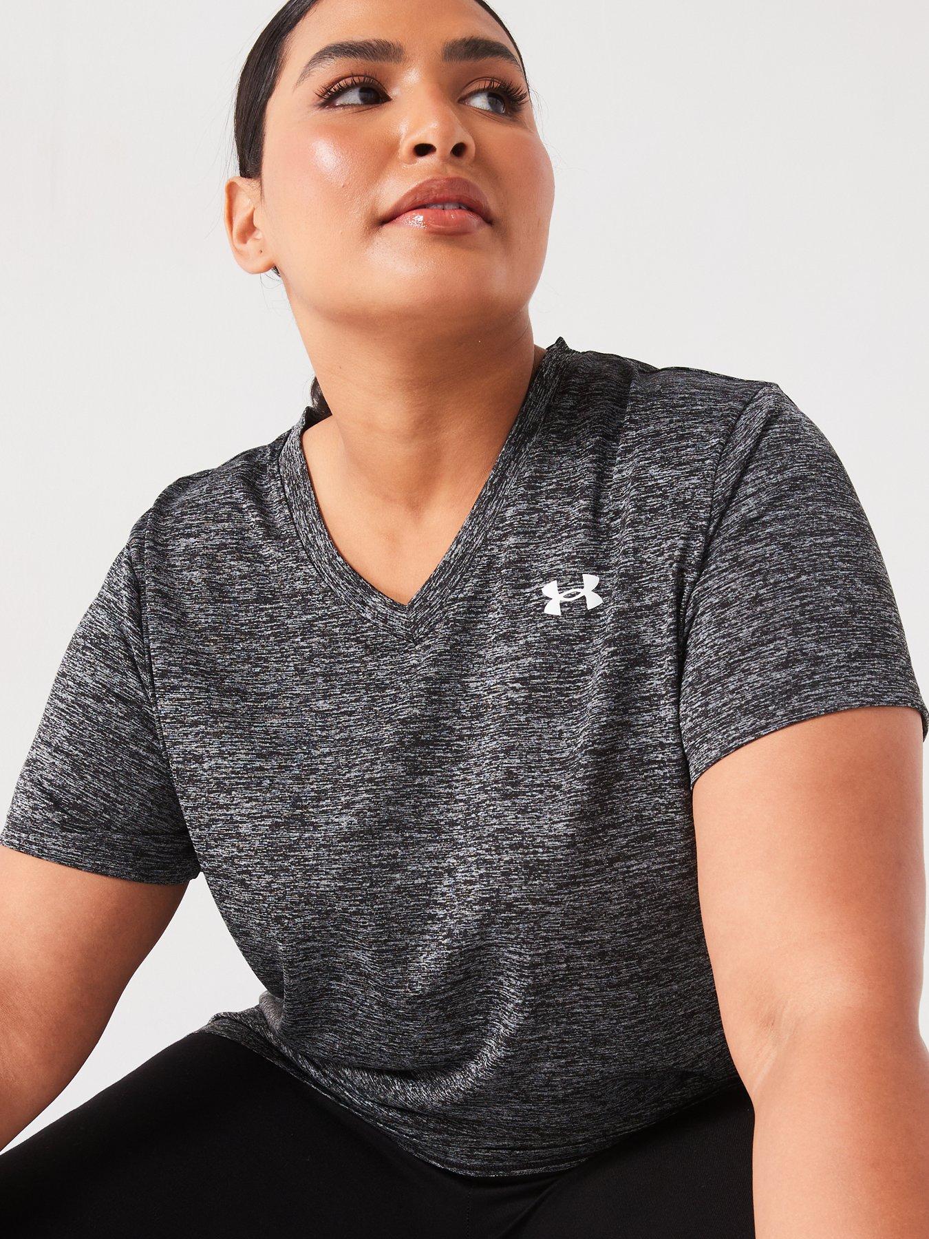 under-armour-womens-plus-size-training-tech-v-neck-blackwhitedetail