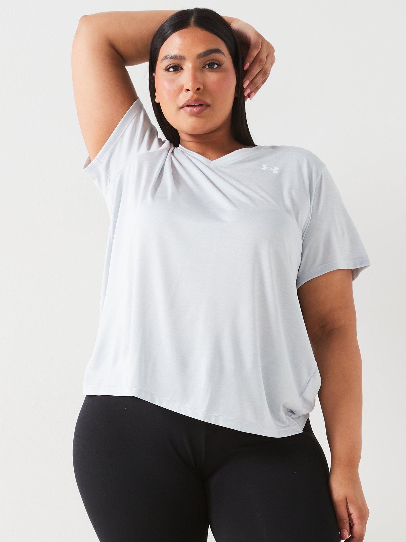 under-armour-womens-plus-size-training-tech-v-neck-greywhite