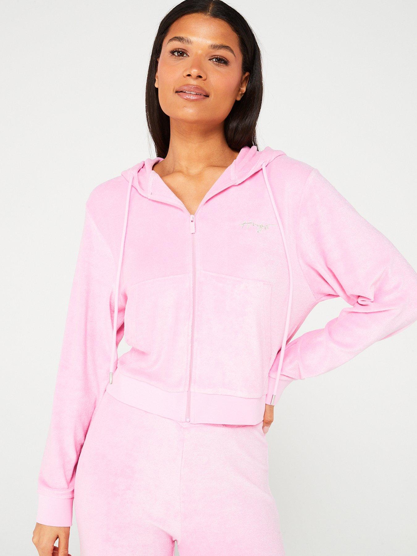 hugo-hugo-red-lola-velour-zip-through-lounge-hoodie-pink