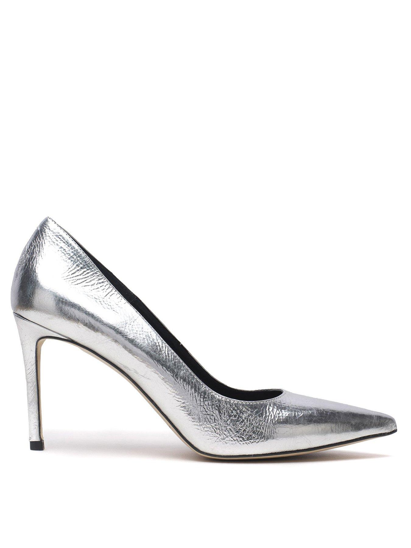 Ria Silver Metallic Leather Flared Heel Sandal