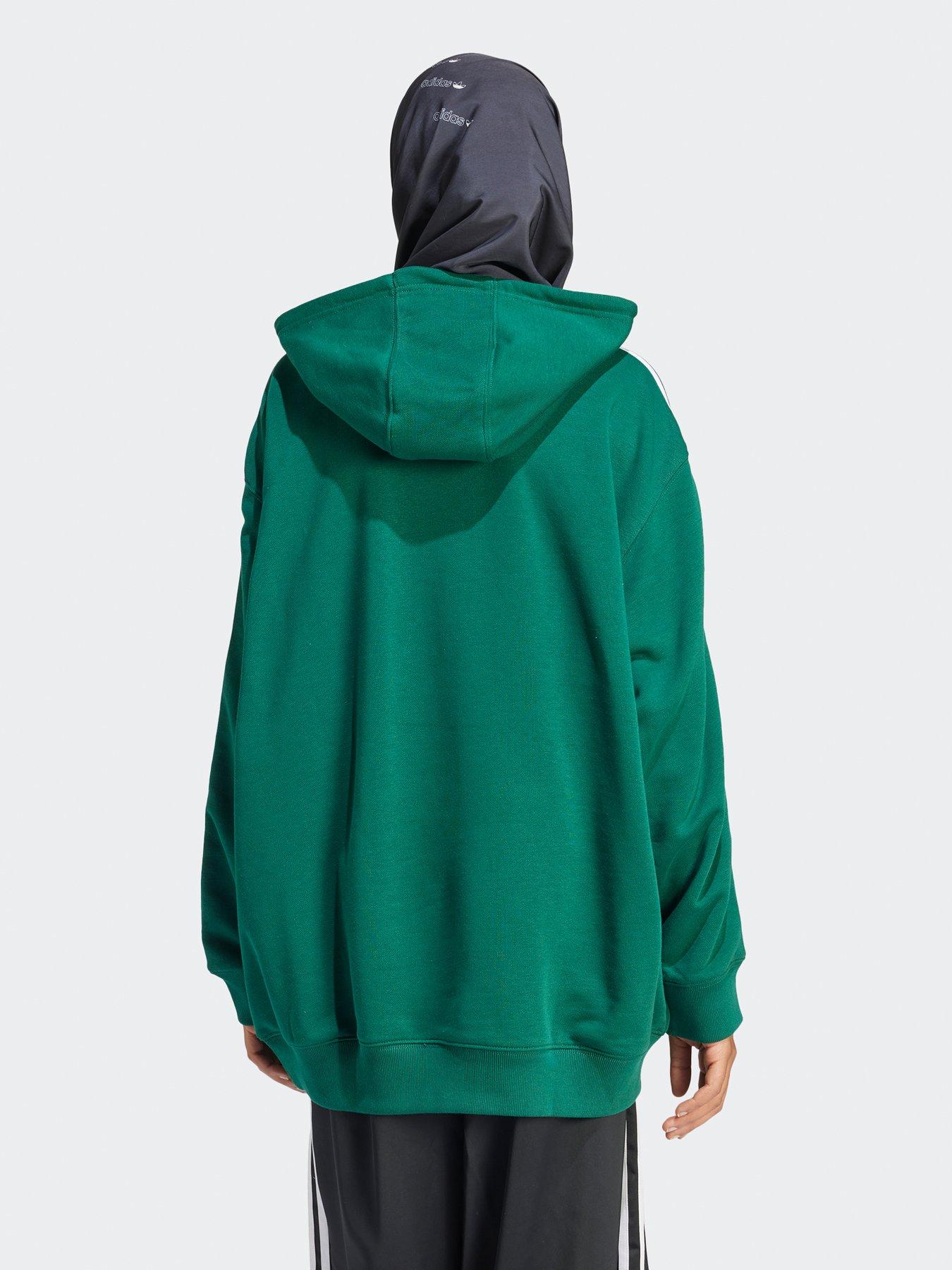 adidas-originals-womens-3-stripe-oversized-hoodie-greenstillFront