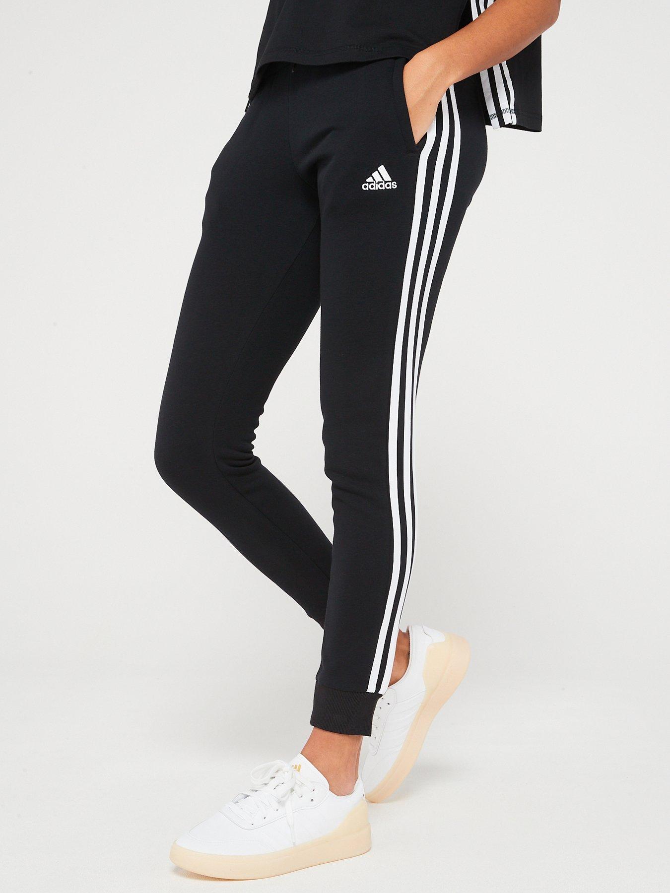 White adidas joggers with black stripes sale