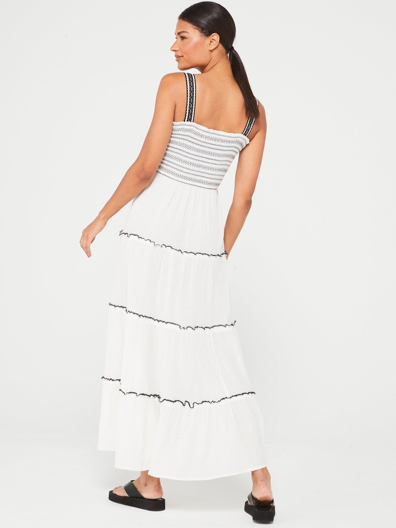 v-by-very-contrast-stitch-shirred-midi-beach-dress-whitestillFront