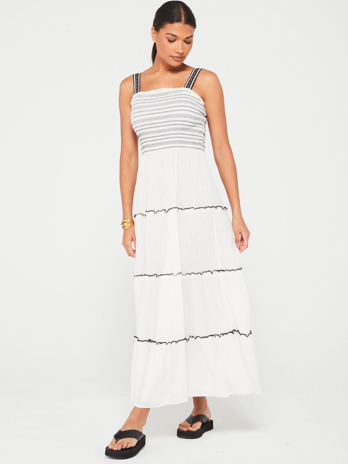 v-by-very-contrast-stitch-shirred-midi-beach-dress-whiteback