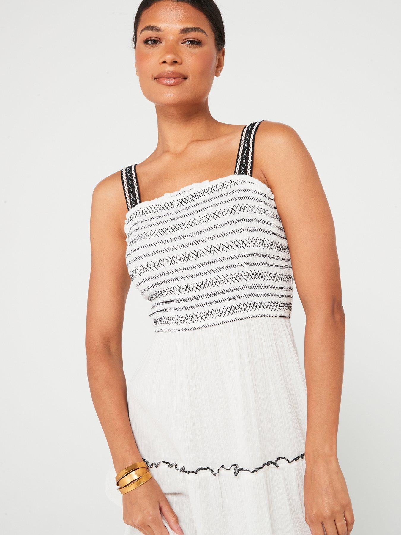 v-by-very-contrast-stitch-shirred-midi-beach-dress-whiteoutfit