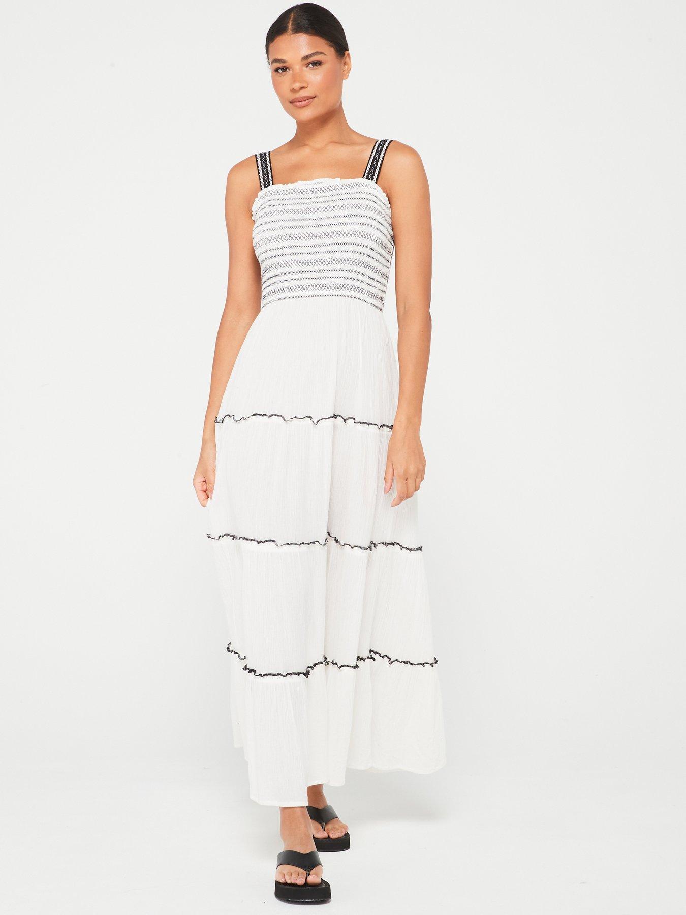 v-by-very-contrast-stitch-shirred-midi-beach-dress-whitedetail