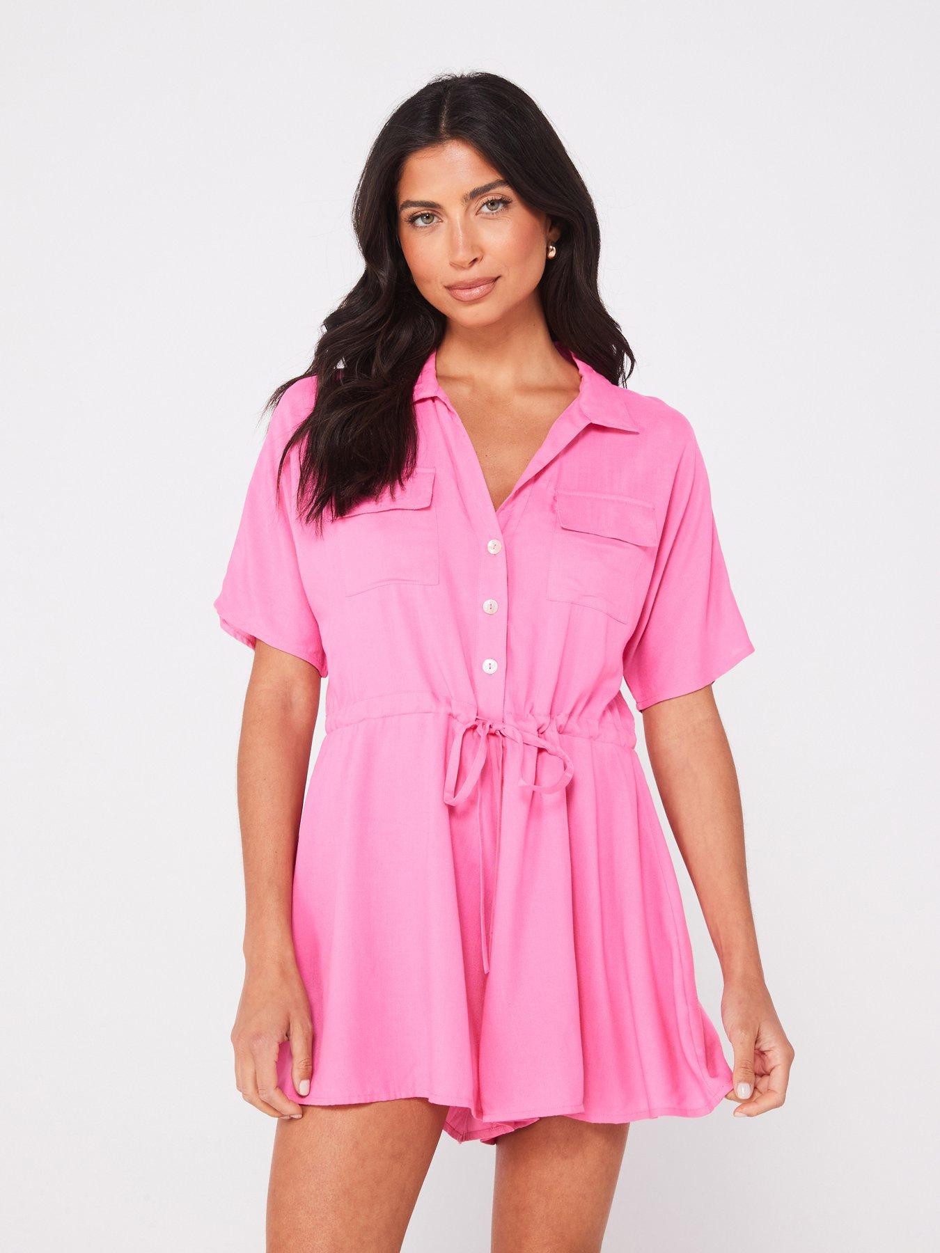 v-by-very-tie-waist-floaty-playsuit-pink