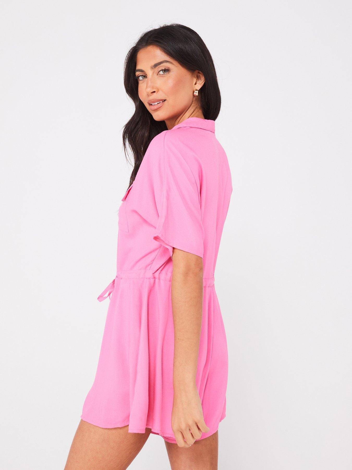 v-by-very-tie-waist-floaty-playsuit-pinkstillFront