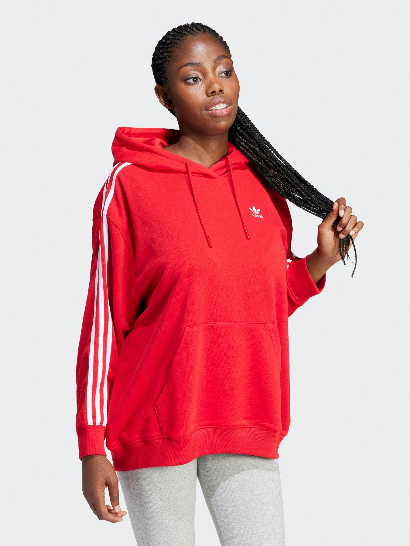 adidas Originals Women s 3 Stripe Oversized Hoodie Red Very