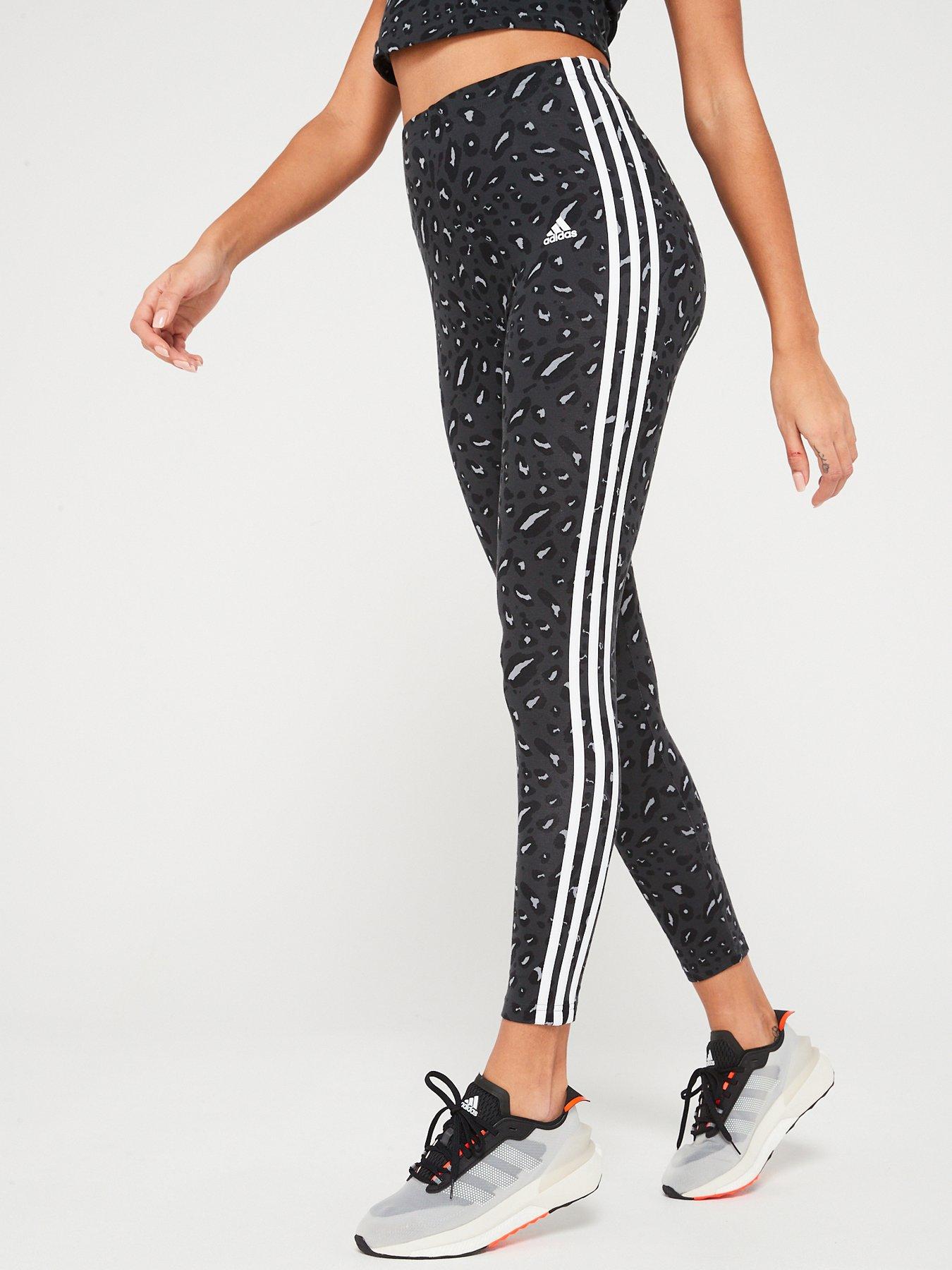 adidas Sportswear Womens Leopard Print Stripe Leggings Grey