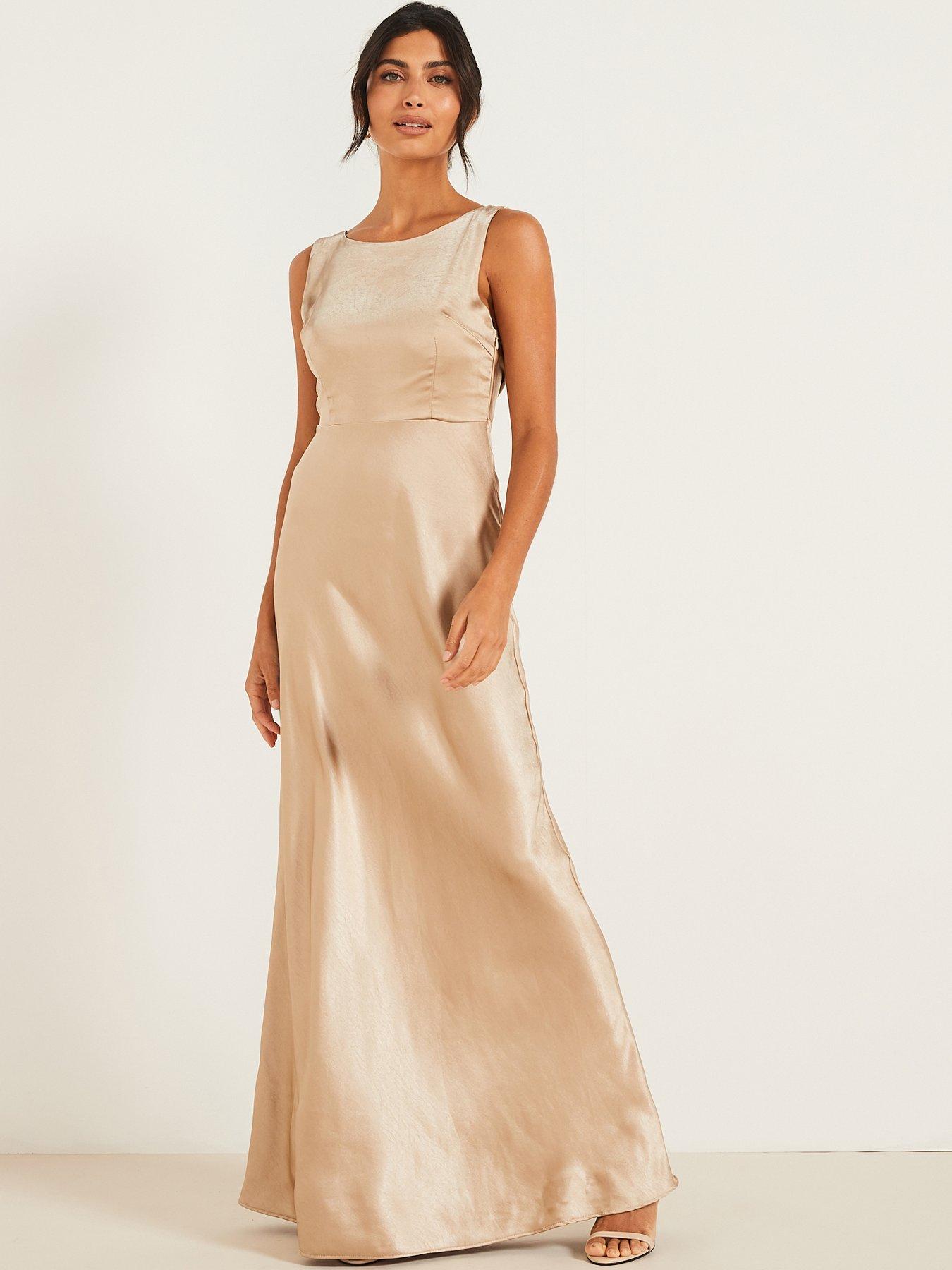 undefined Cowl Back Satin Bridesmaid Dress - Champagne