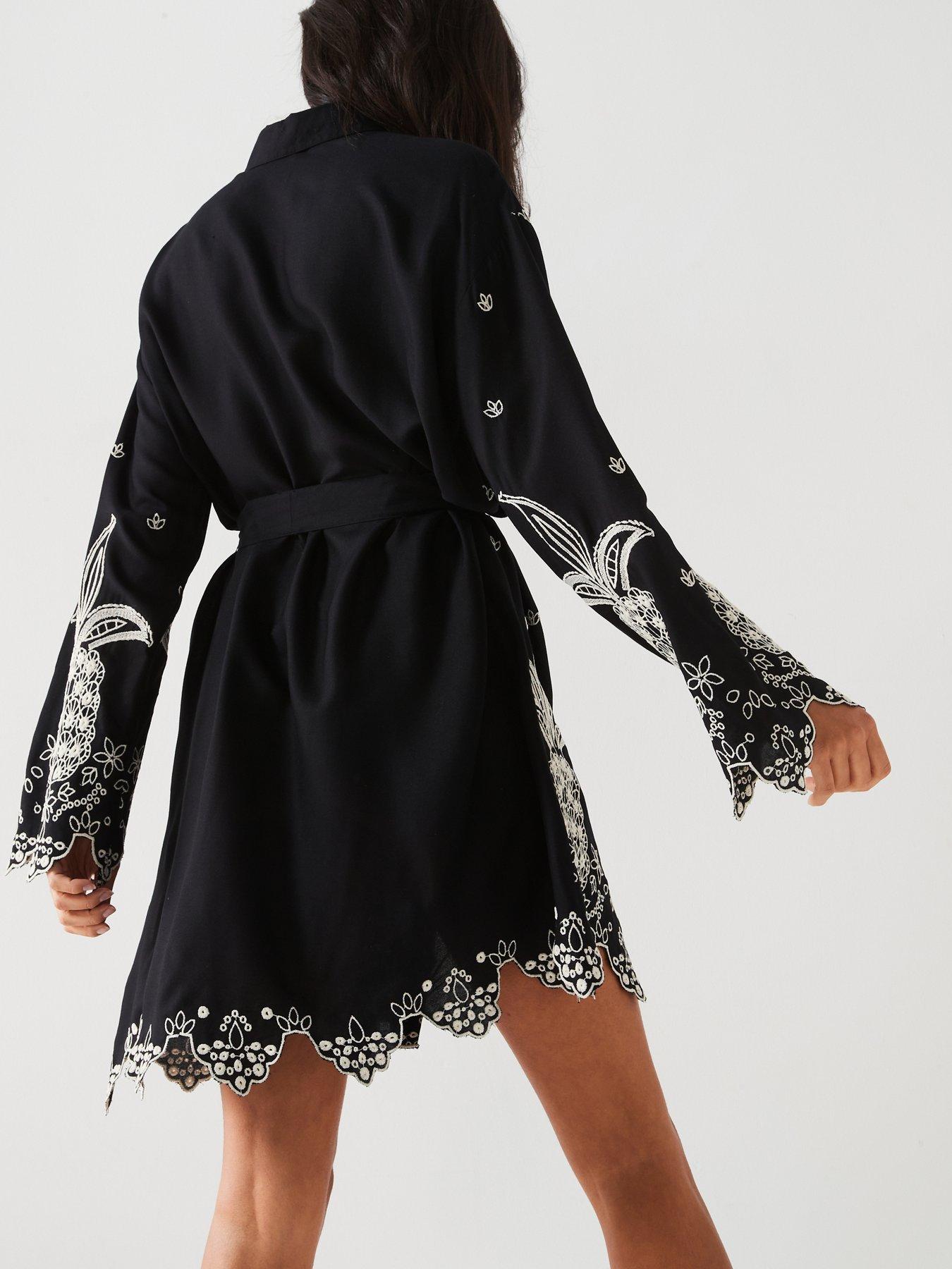 v-by-very-pineapple-embroidered-beach-shirt-dress-blackstillFront