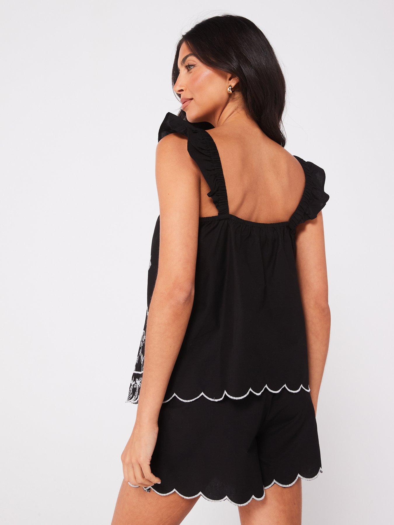 v-by-very-frill-shoulder-embroidered-co-ord-top-blackstillFront