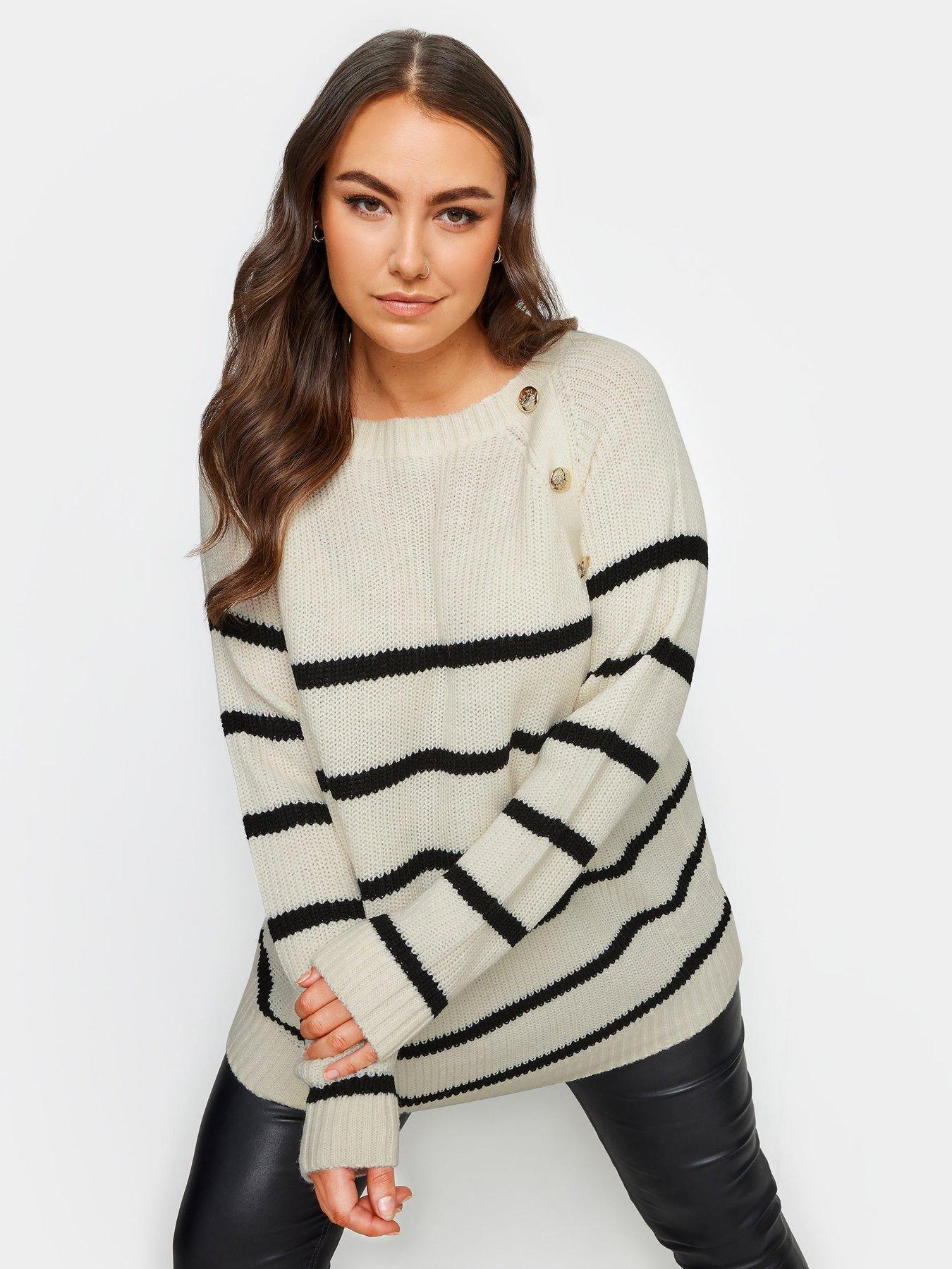 yours-curve-raglan-button-jumper-stripe