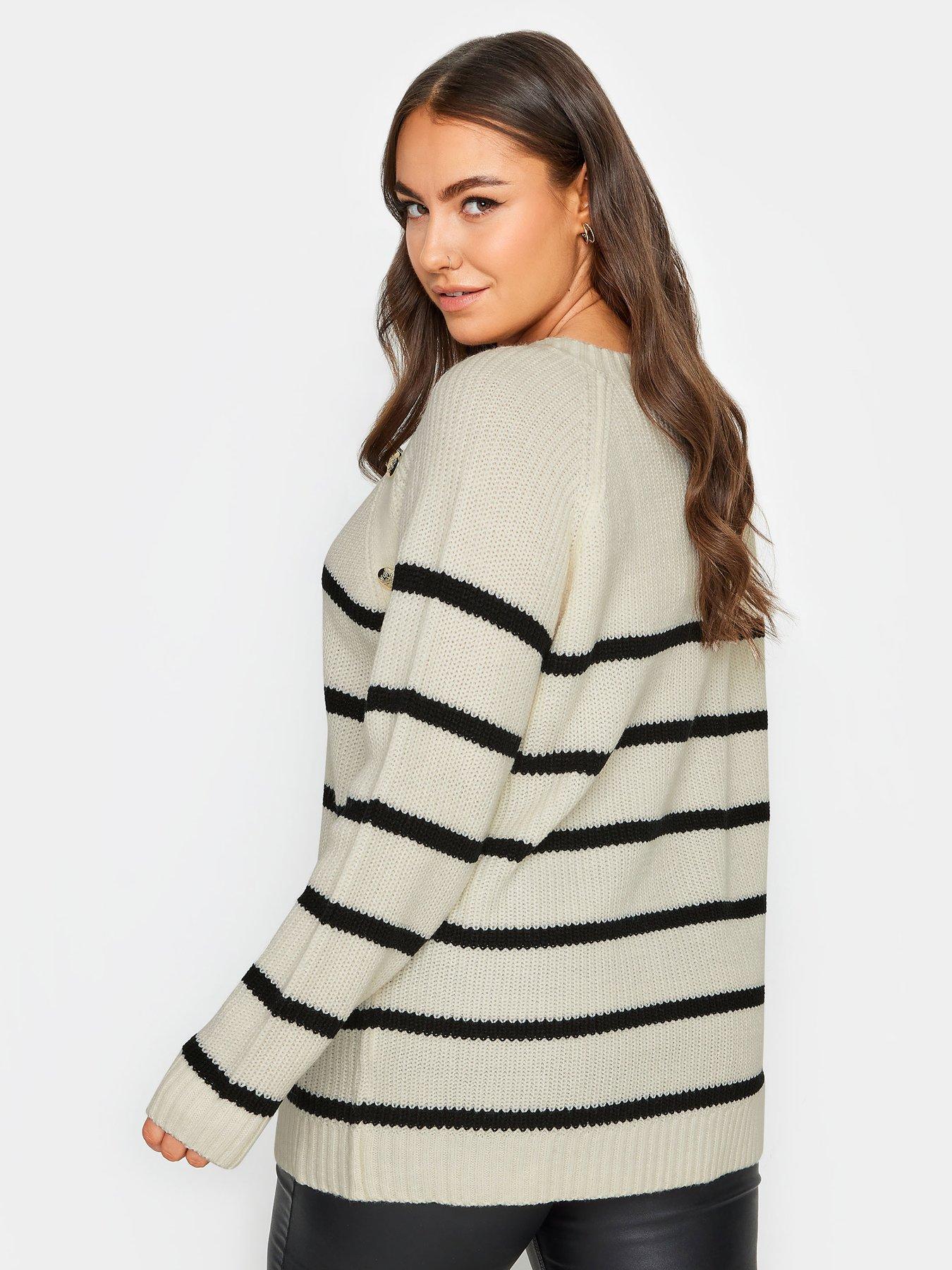 yours-curve-raglan-button-jumper-stripestillFront