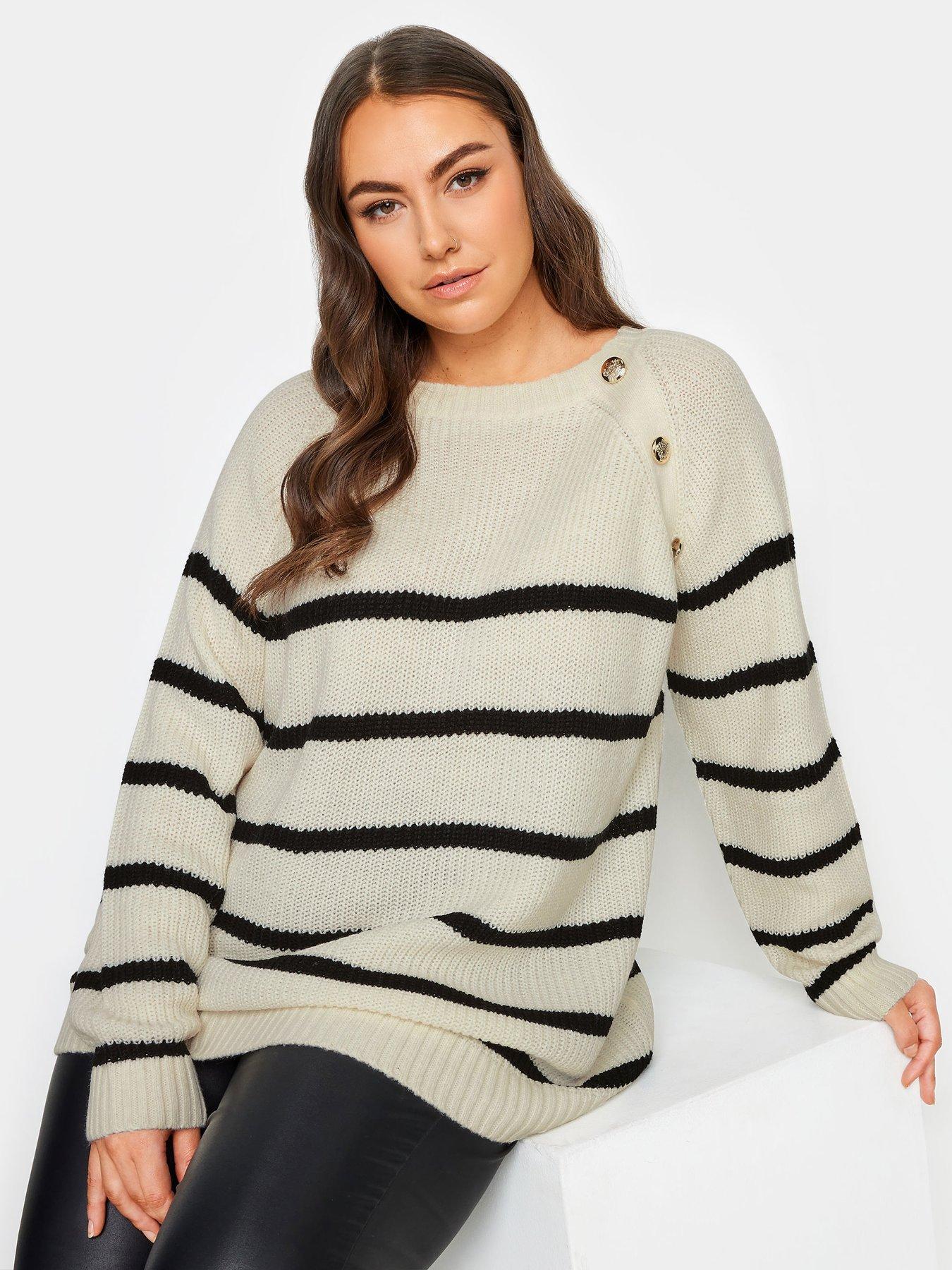 yours-curve-raglan-button-jumper-stripeoutfit