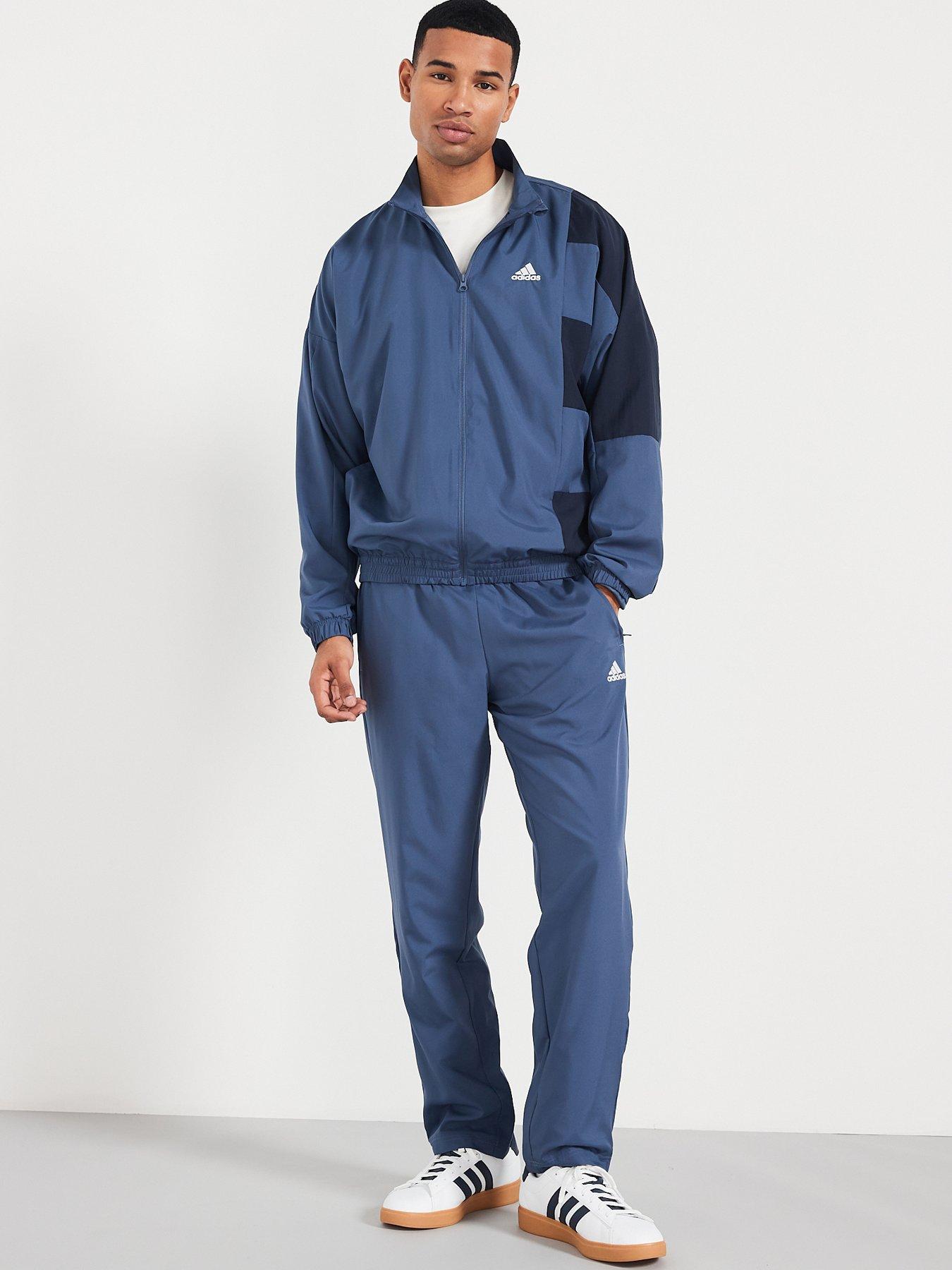 Mens grey and blue adidas tracksuit online