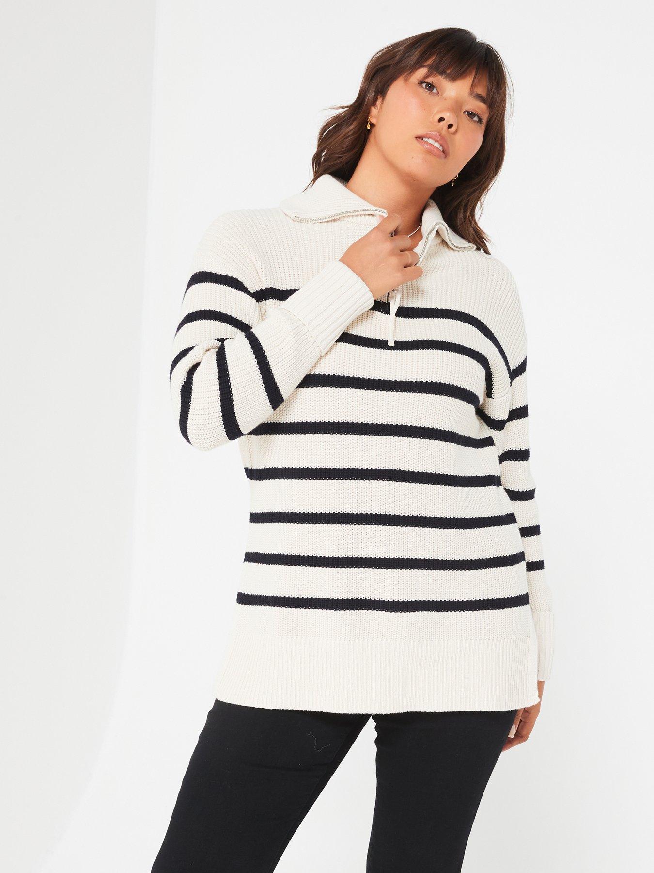 v-by-very-curve-zip-neck-stripe-jumper-creamfront