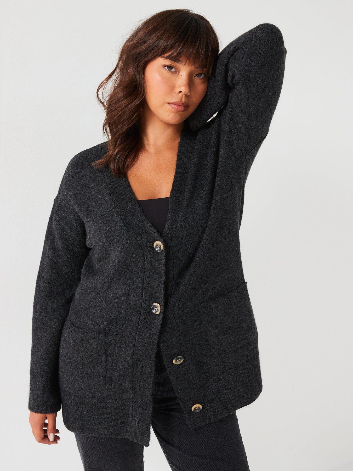 v-by-very-curve-button-through-split-hem-cardigan-blackfront