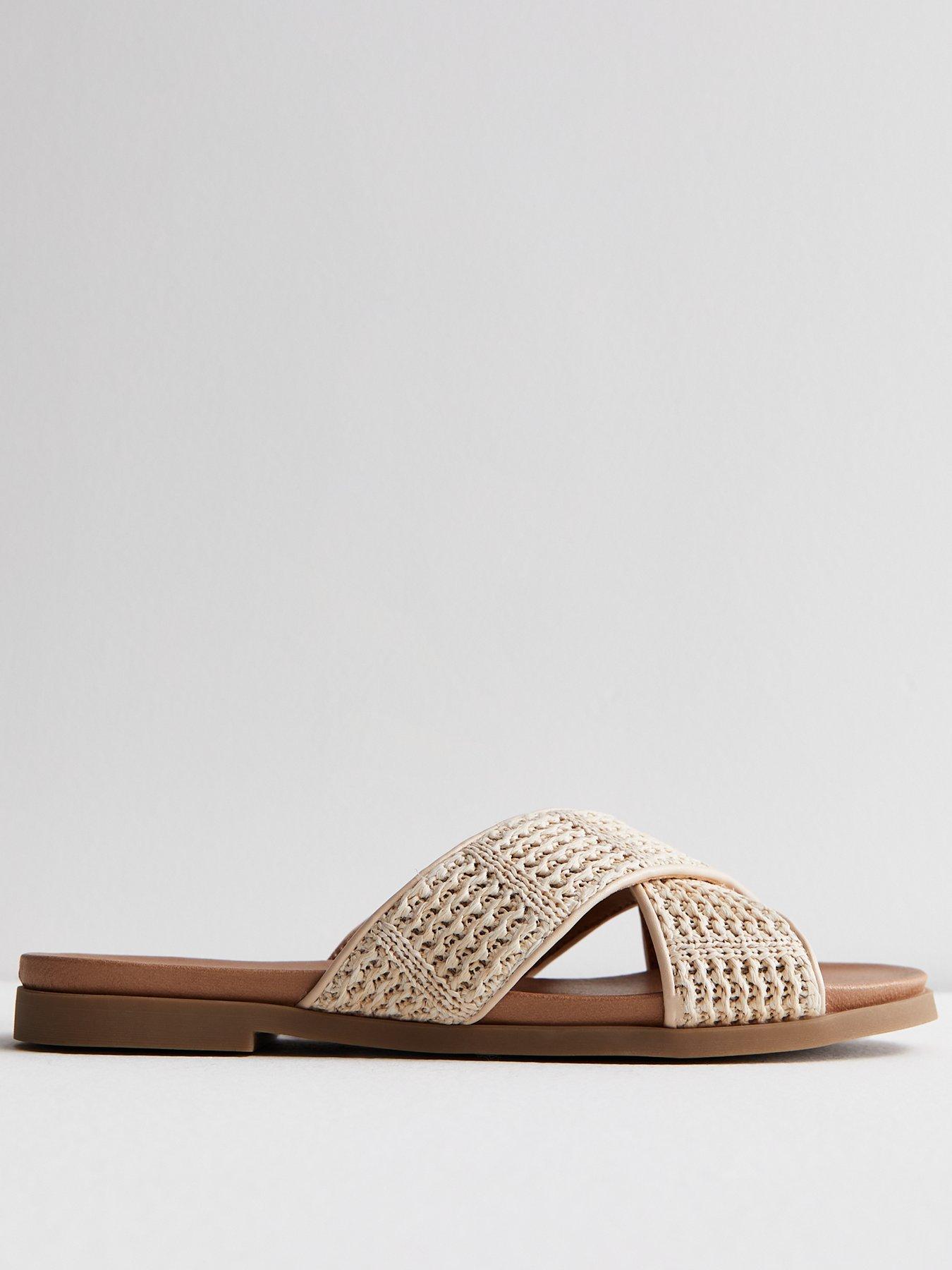 new-look-off-white-raffia-cross-strap-mule-sandals