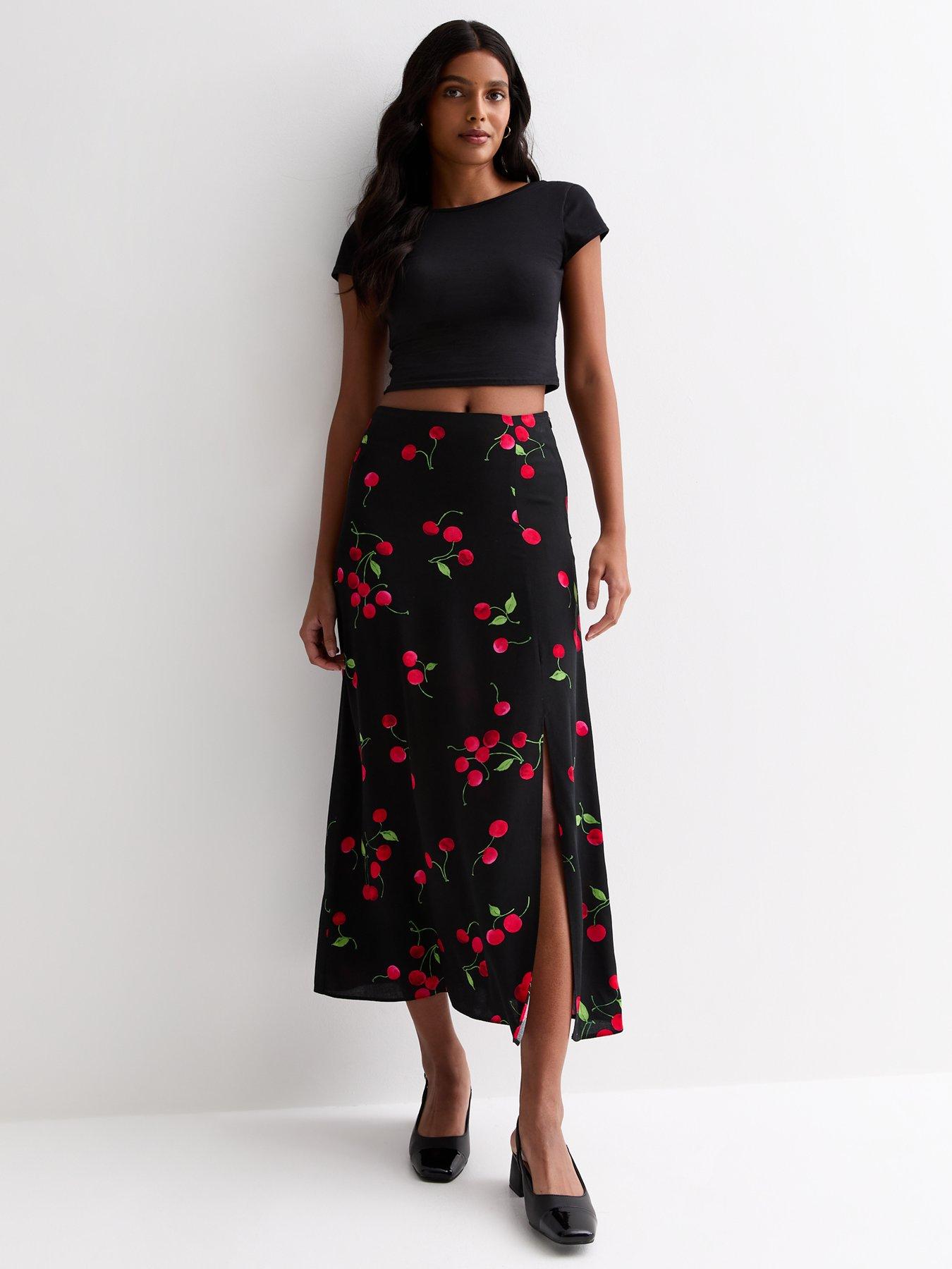 new-look-black-cherry-print-split-hem-midi-skirt