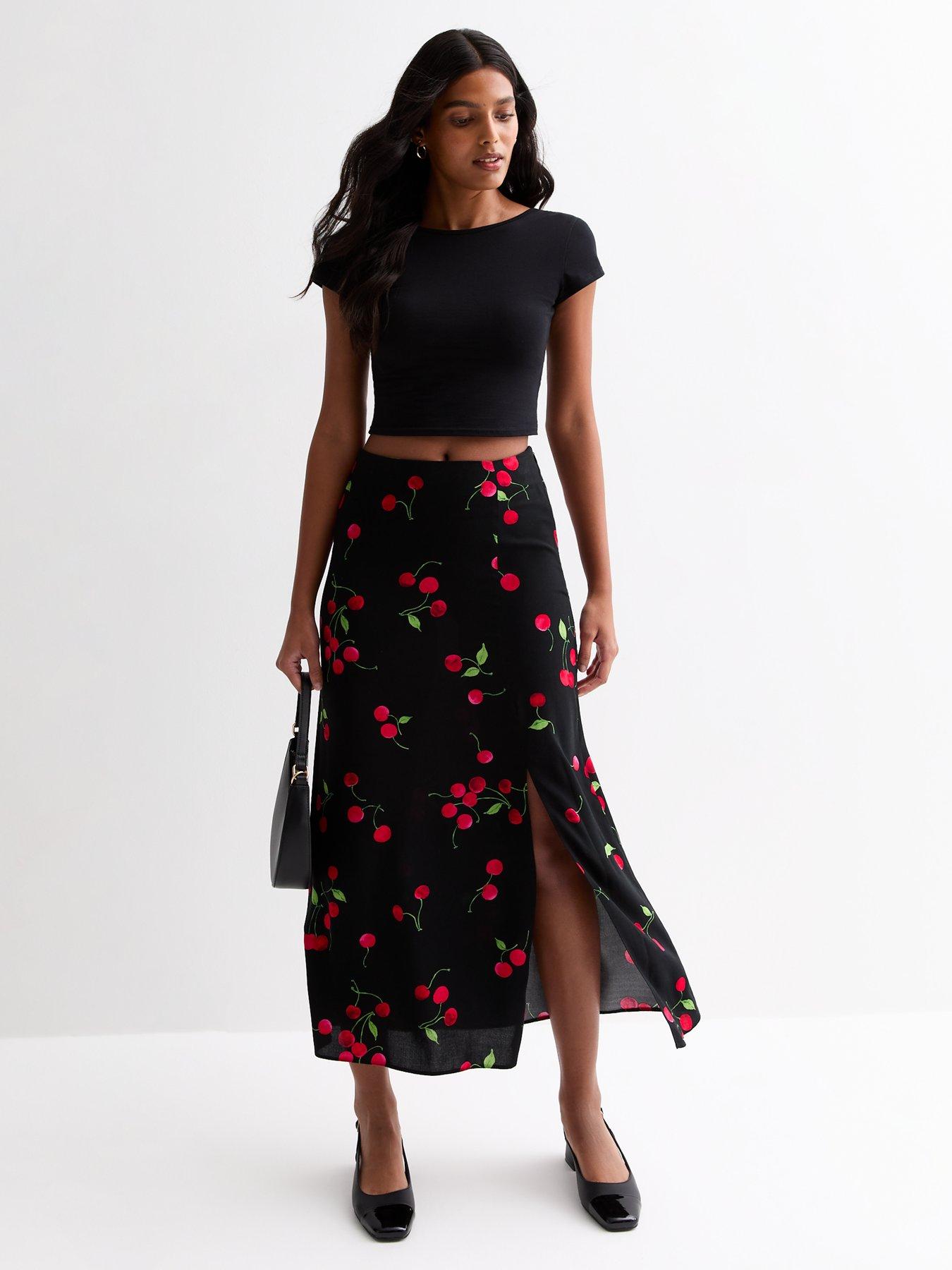 new-look-black-cherry-print-split-hem-midi-skirtback