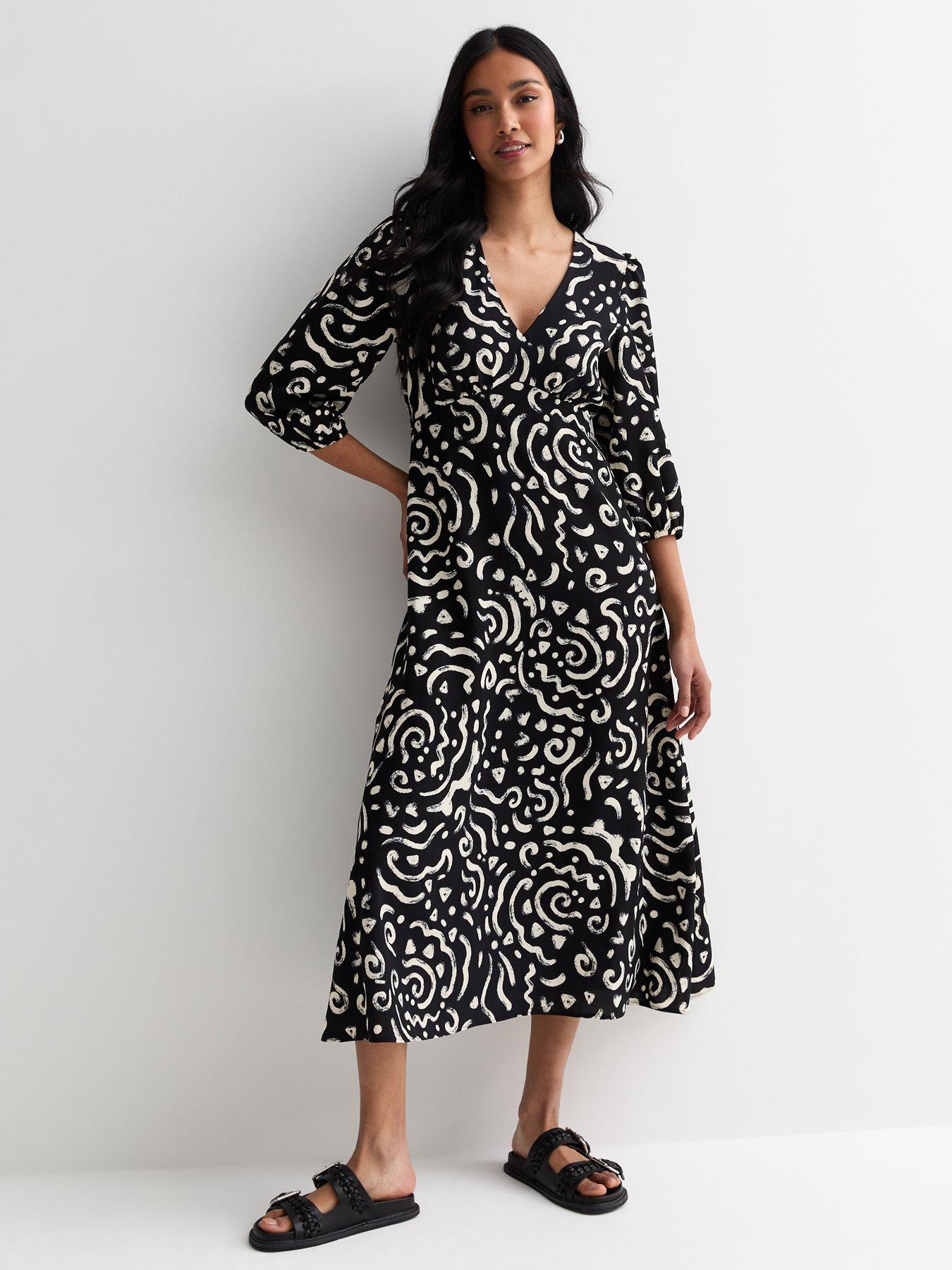 new-look-black-abstract-print-v-neck-midi-dress