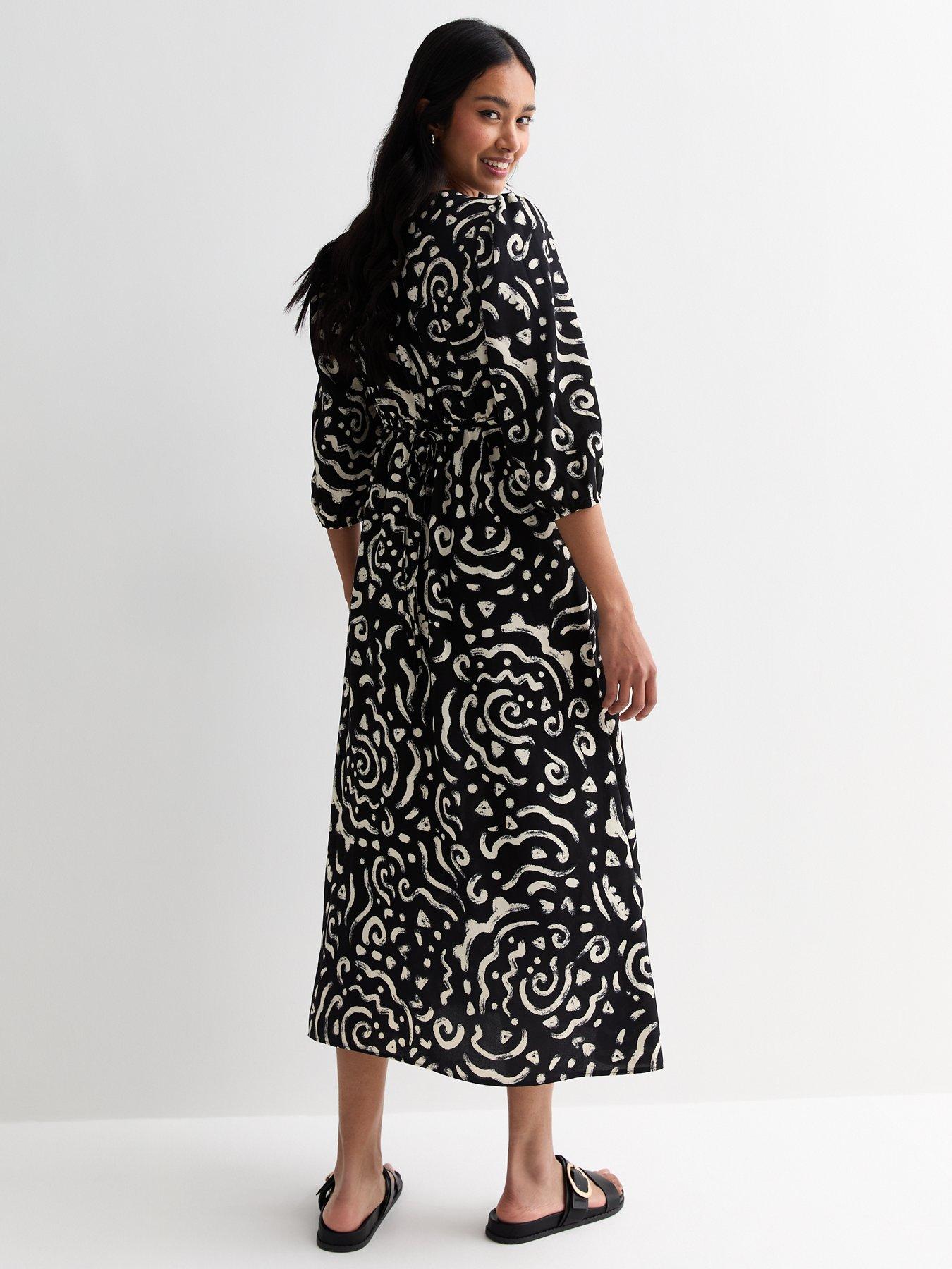 new-look-black-abstract-print-v-neck-midi-dressstillFront