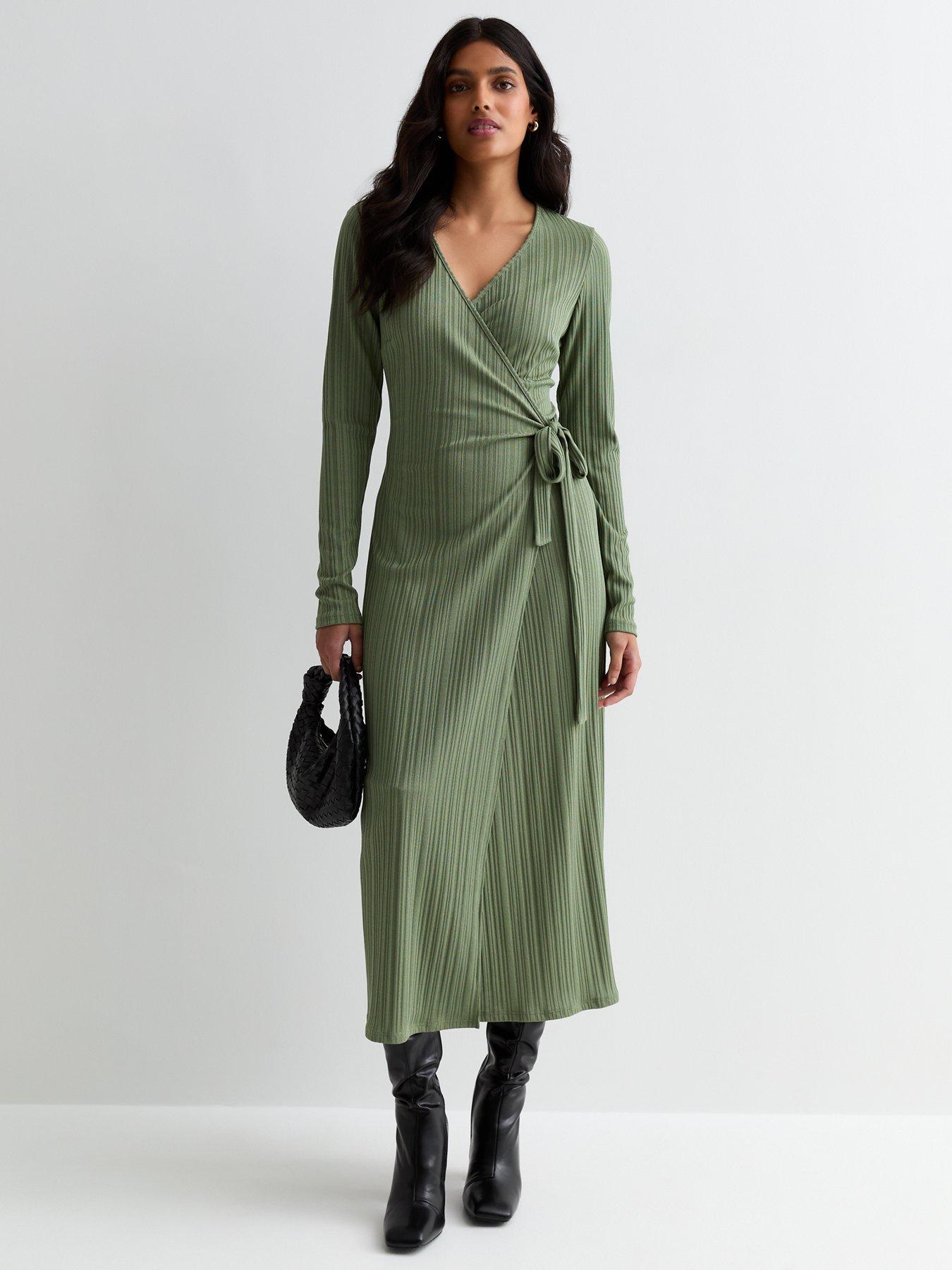 new-look-khaki-ribbed-long-sleeve-wrap-midi-dressback