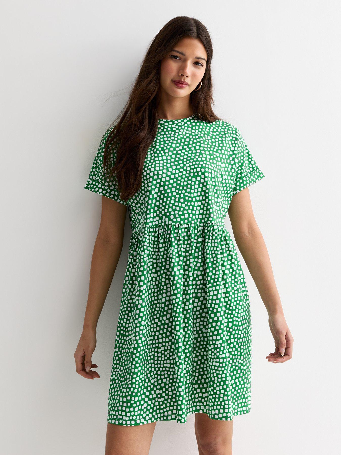 New Look Green Cotton Spot Print Mini Smock Dress Very Ireland