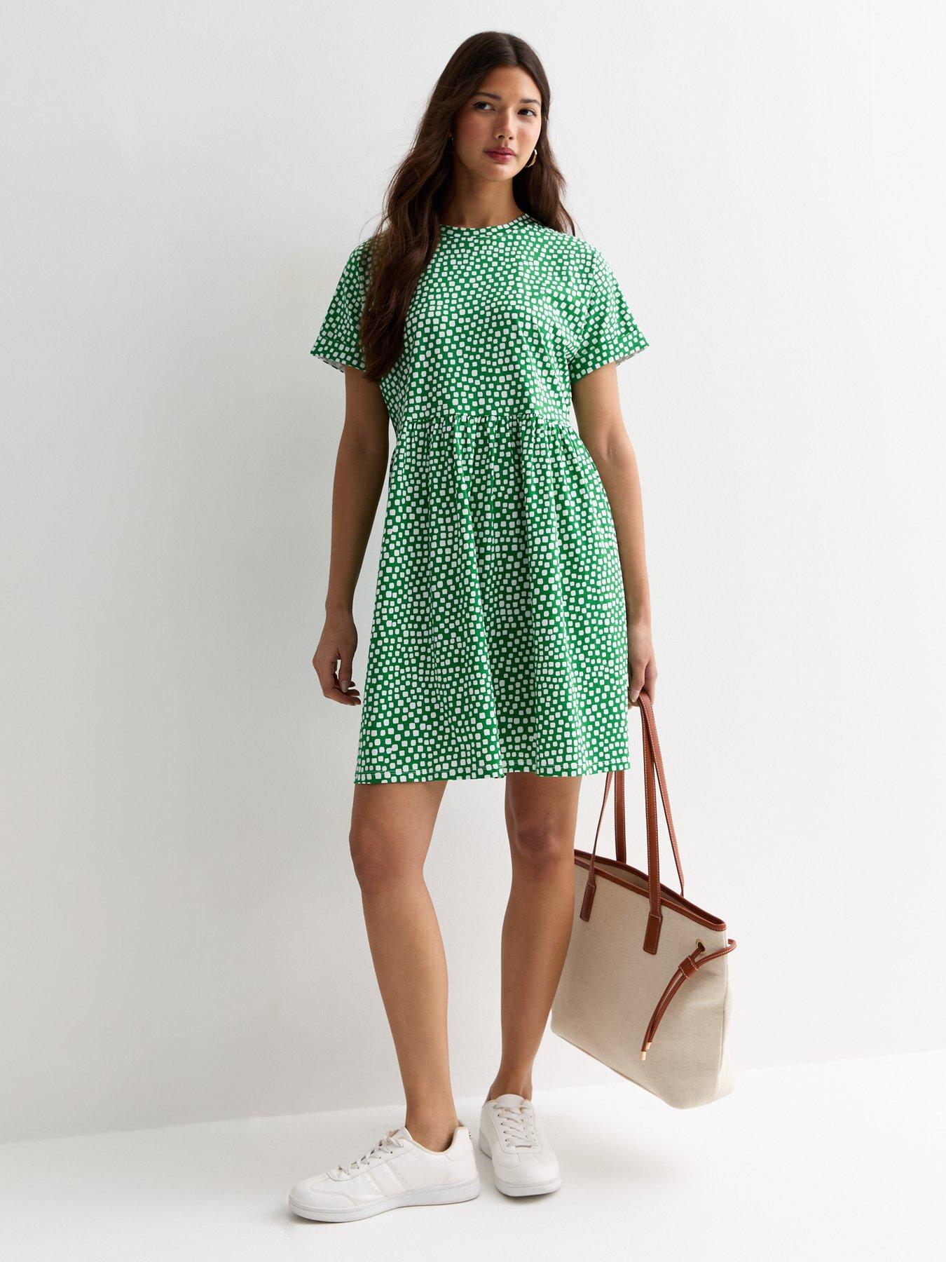 new-look-green-cotton-spot-print-mini-smock-dressback