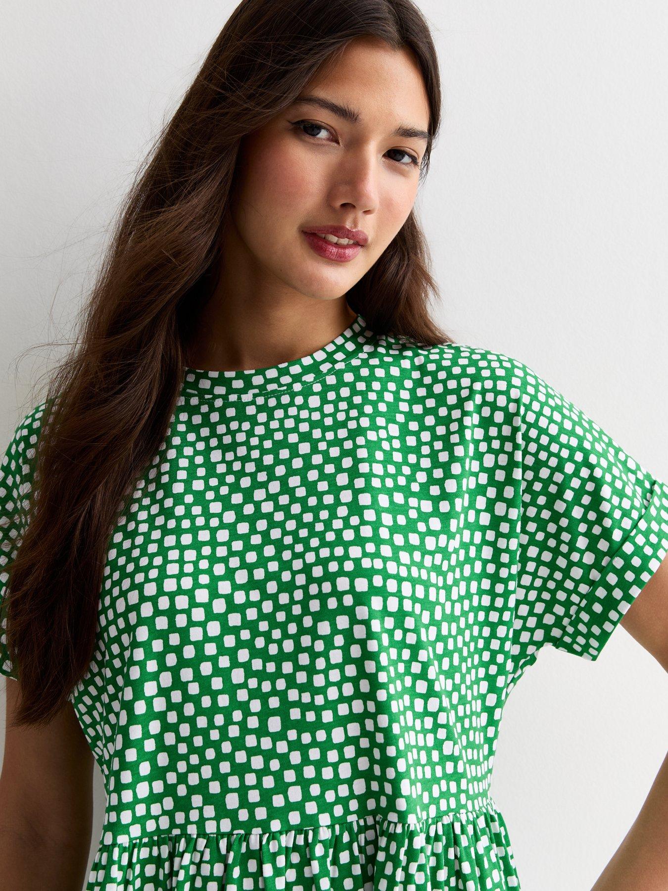 new-look-green-cotton-spot-print-mini-smock-dressdetail