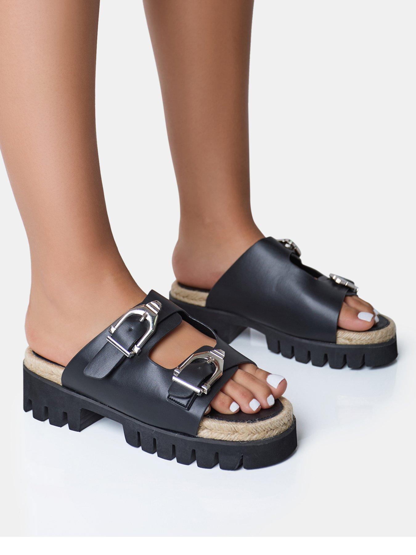 public-desire-equinox-buckle-detail-cleated-sole-sandal-blackstillFront