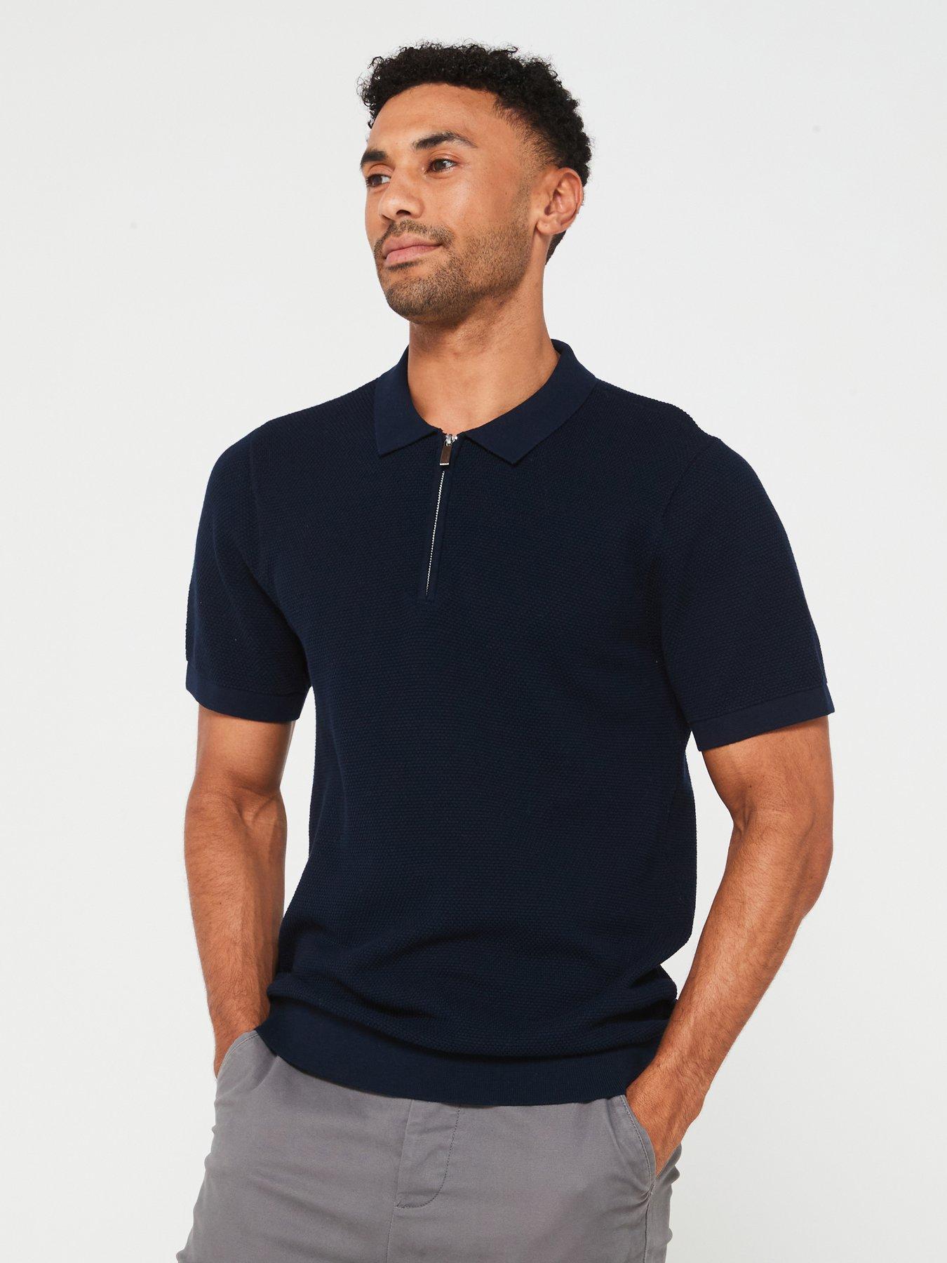 very-man-textured-knitted-zip-polo-navy