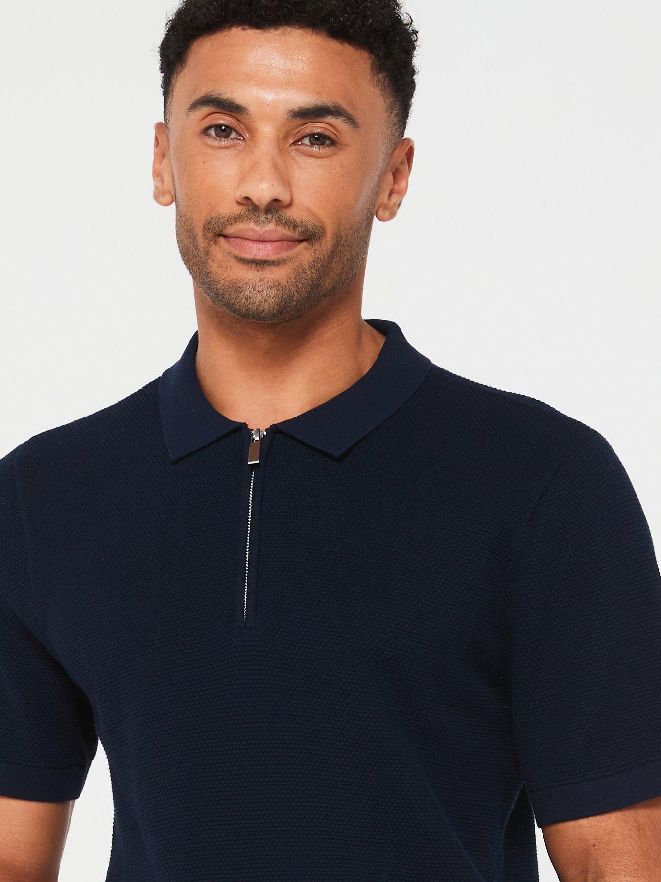 very-man-textured-knitted-zip-polo-navyoutfit